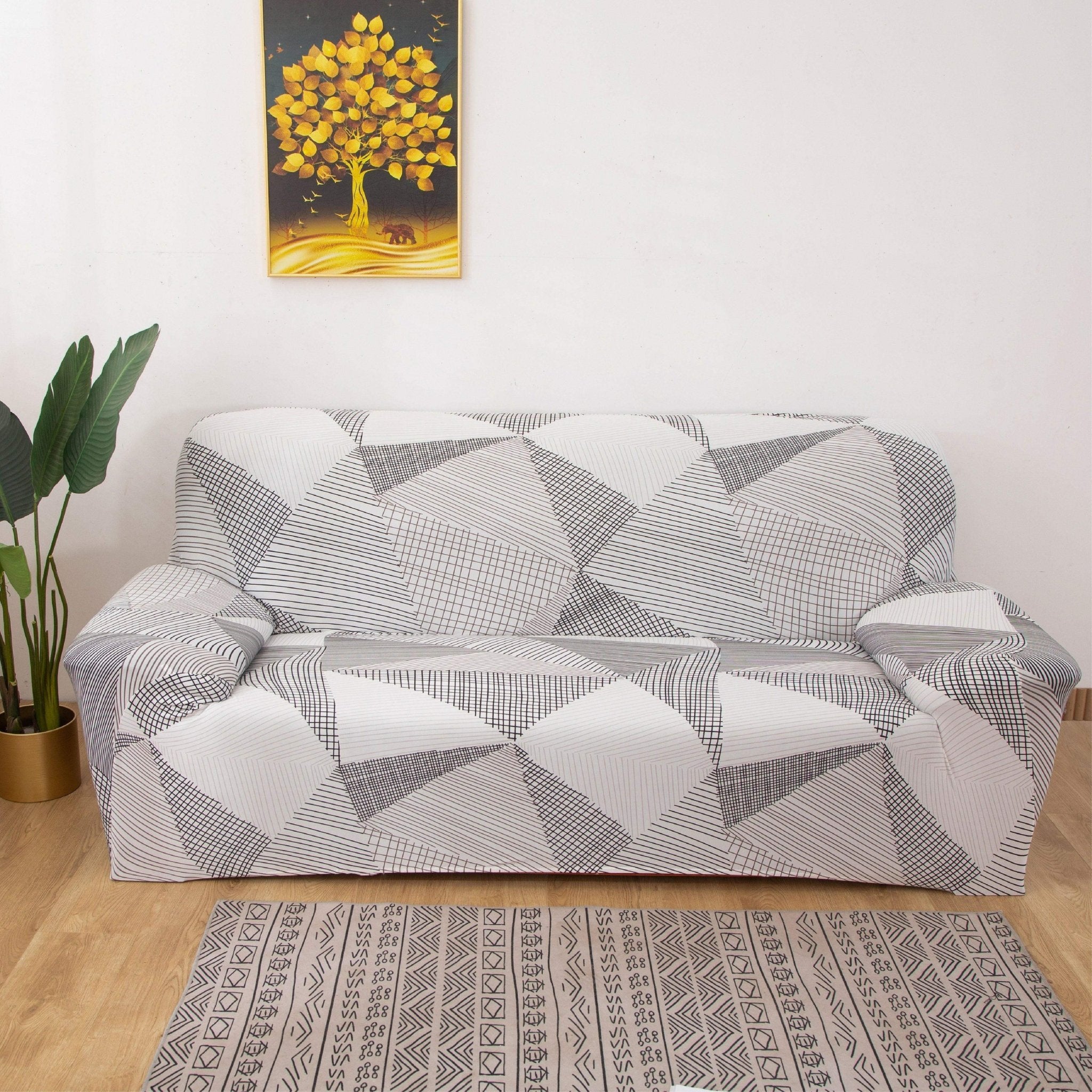 Hyper Cover Stretch Sofa Cover Geometric Pattern | Slipcover - 1 Seater -