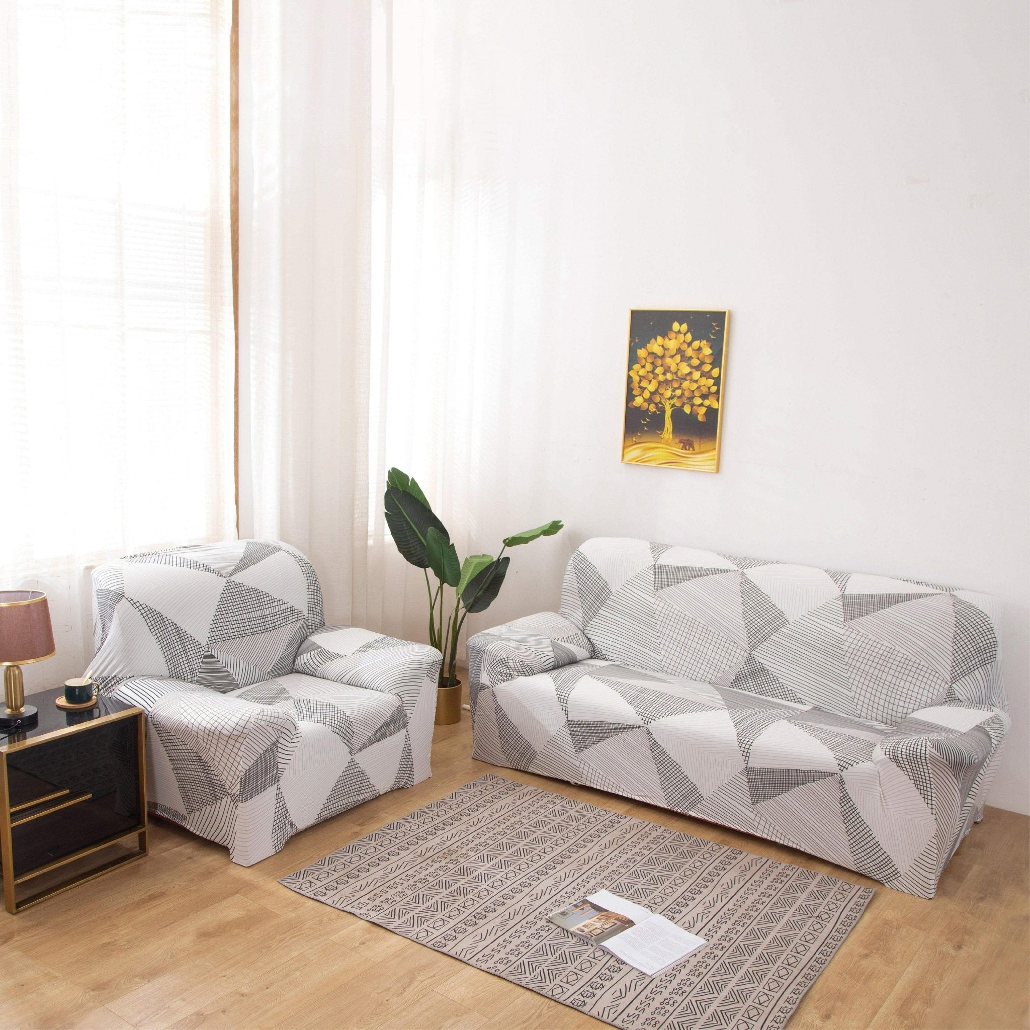 Hyper Cover Stretch Sofa Cover Geometric Pattern | Slipcover - 1 Seater -