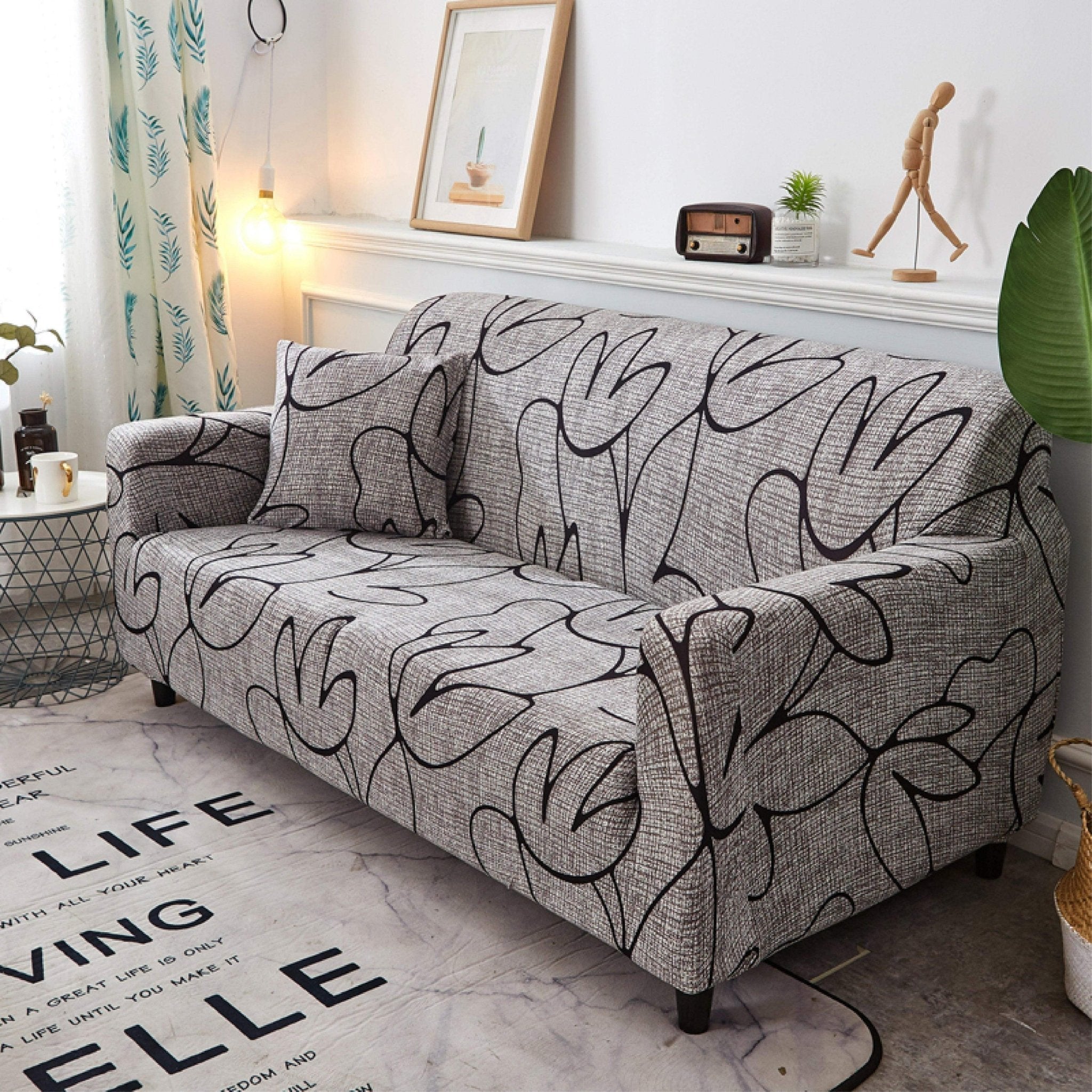 Hyper Cover Stretch Sofa Cover Mild Lotus Pattern | Slipcover - 1 Seater -