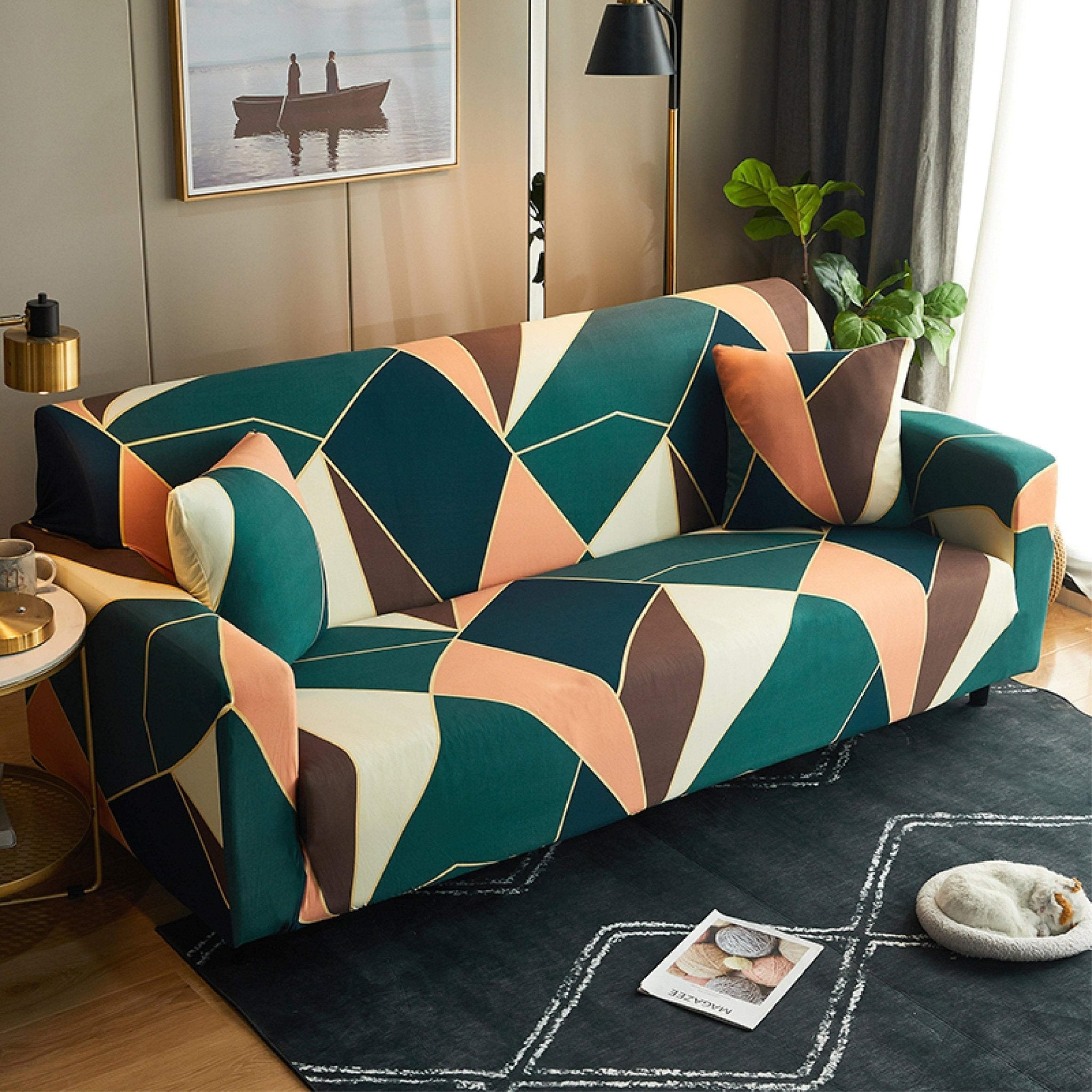 Hyper Cover Stretch Sofa Cover Nostalgic Cube Pattern | Slipcover - 1 Seater -