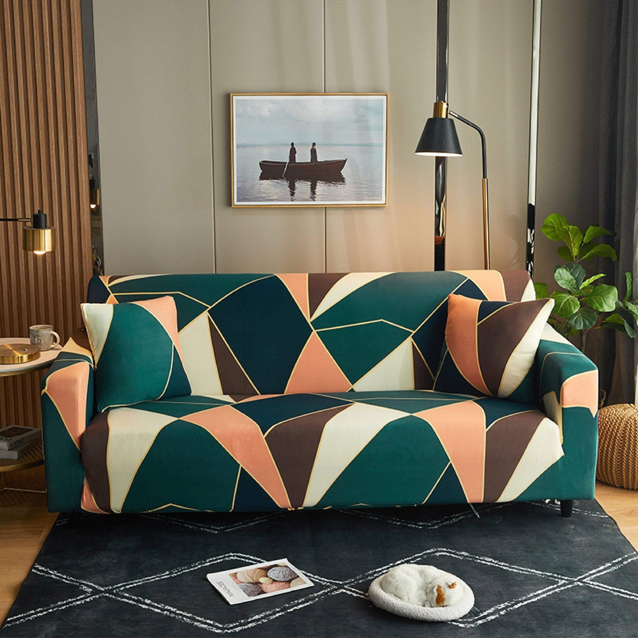 Hyper Cover Stretch Sofa Cover Nostalgic Cube Pattern | Slipcover - 1 Seater -