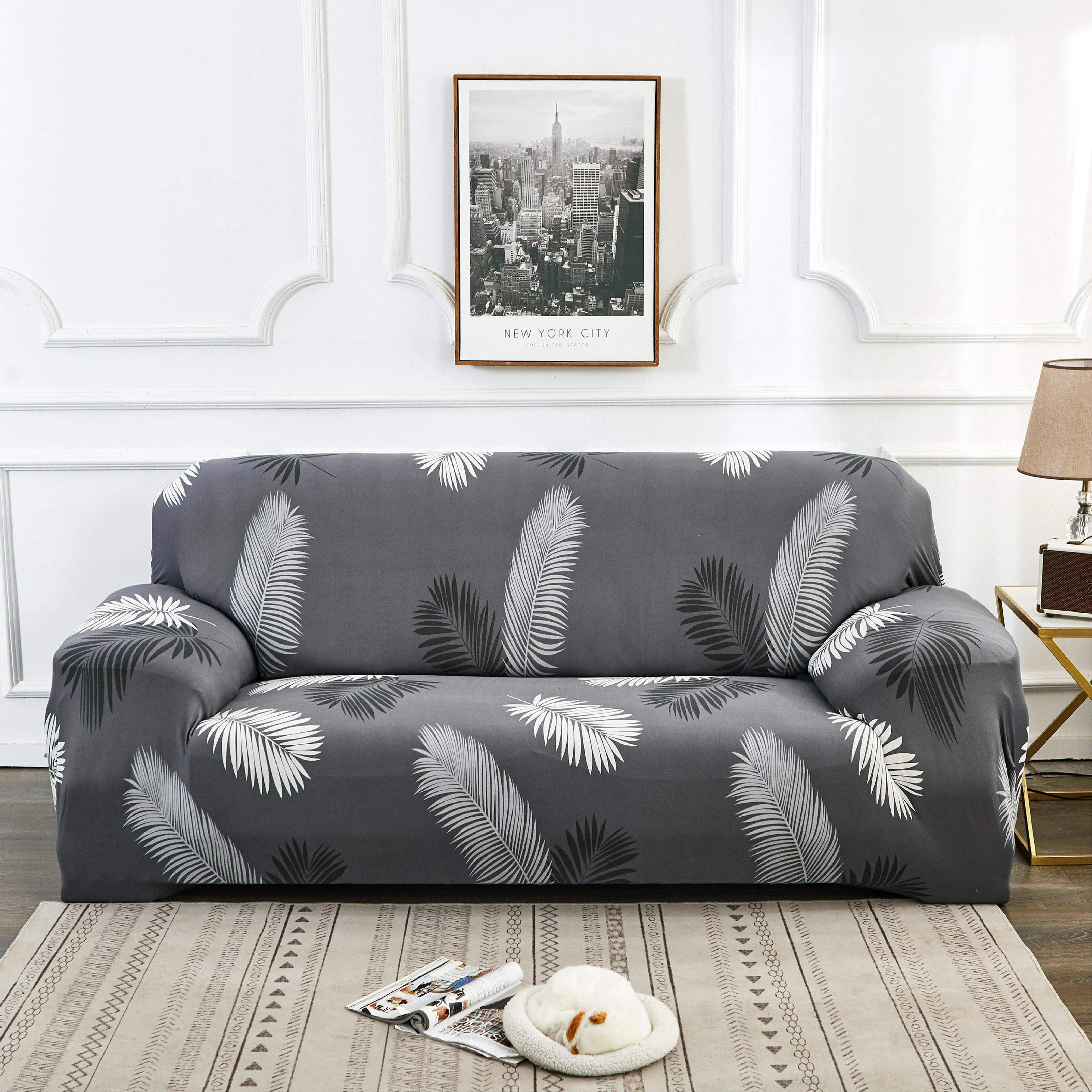 Hyper Cover Stretch Sofa Cover with Patterns Black Feather | Sofa Covers | Brilliant Home Living