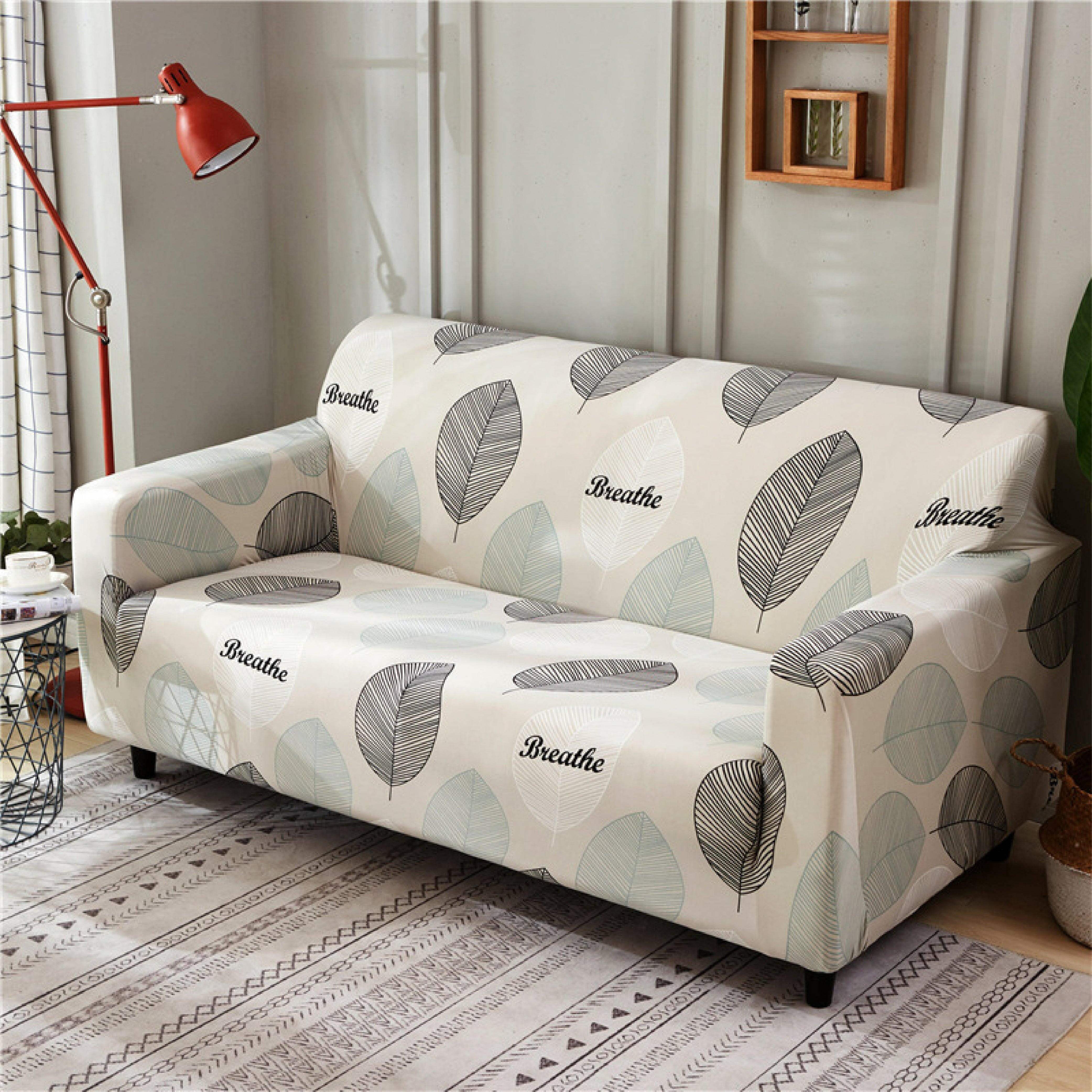 Hyper Cover Stretch Sofa Cover with Patterns White Feather | Sofa Covers | Brilliant Home Living