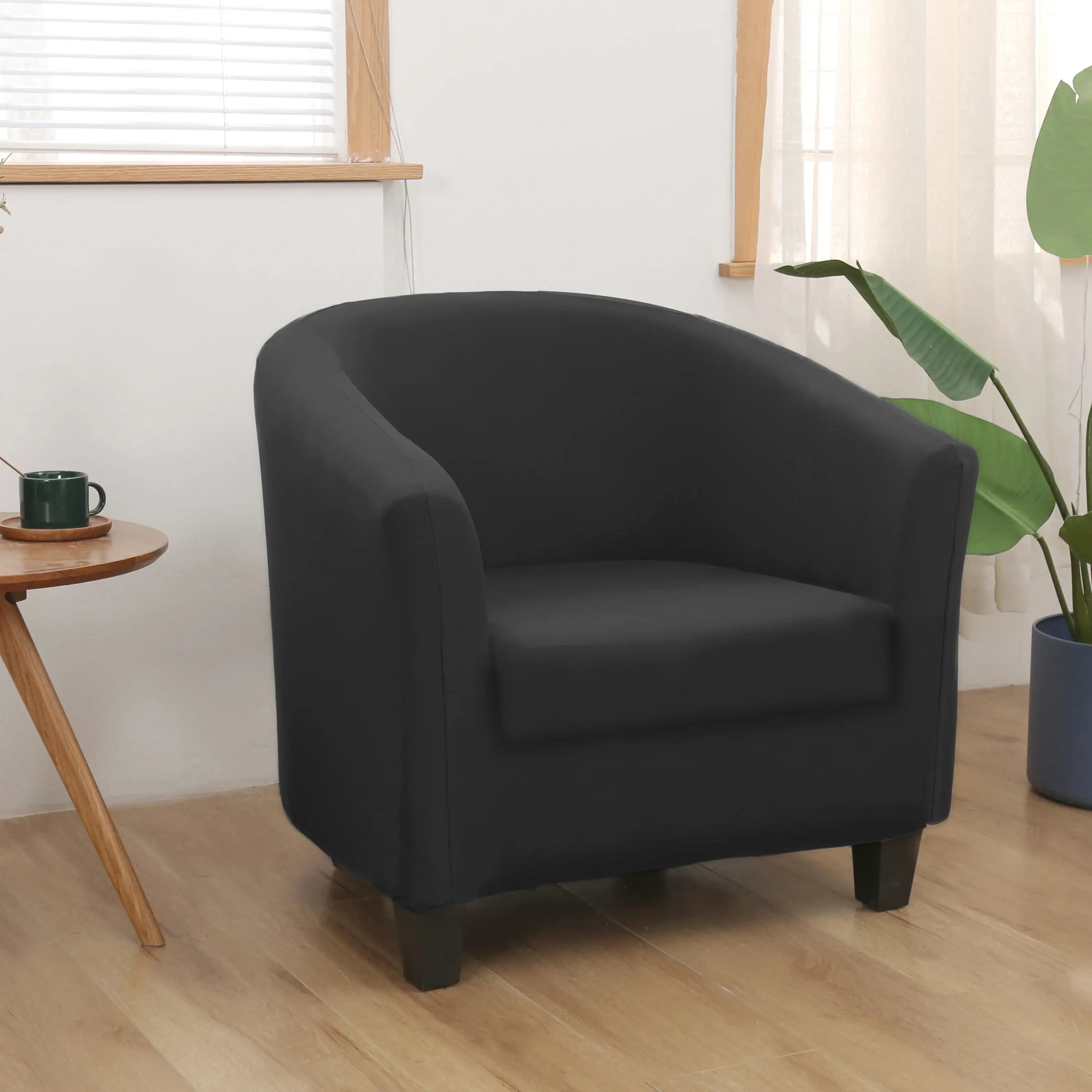 Hyper Cover Tub Chair Cover Black | Stretch Armchair Slipcover (2-Piece) | Chair Covers | Brilliant Home Living