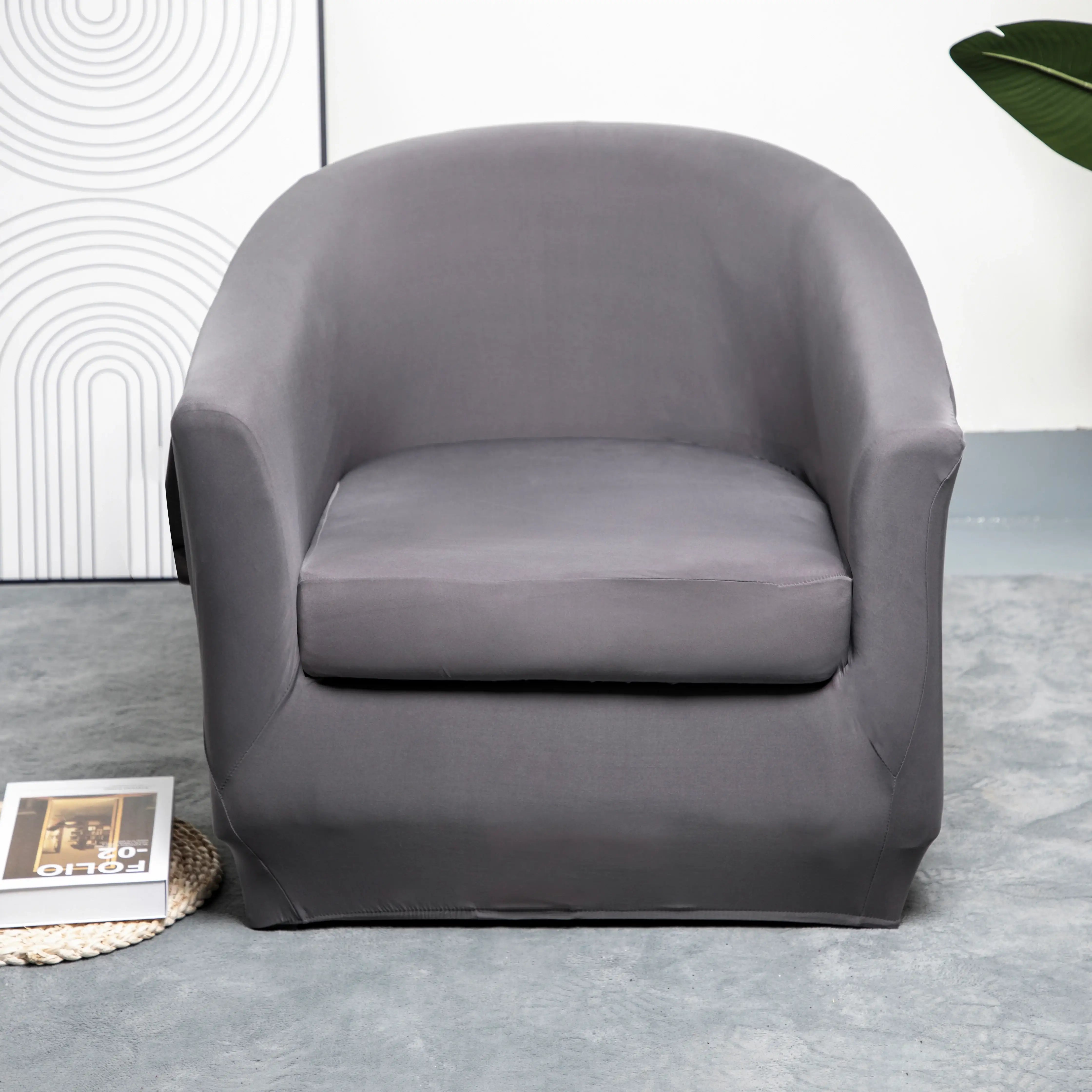 Hyper Cover Tub Chair Cover Grey | 2-Piece Stretch Slipcover | Chair Covers | Brilliant Home Living