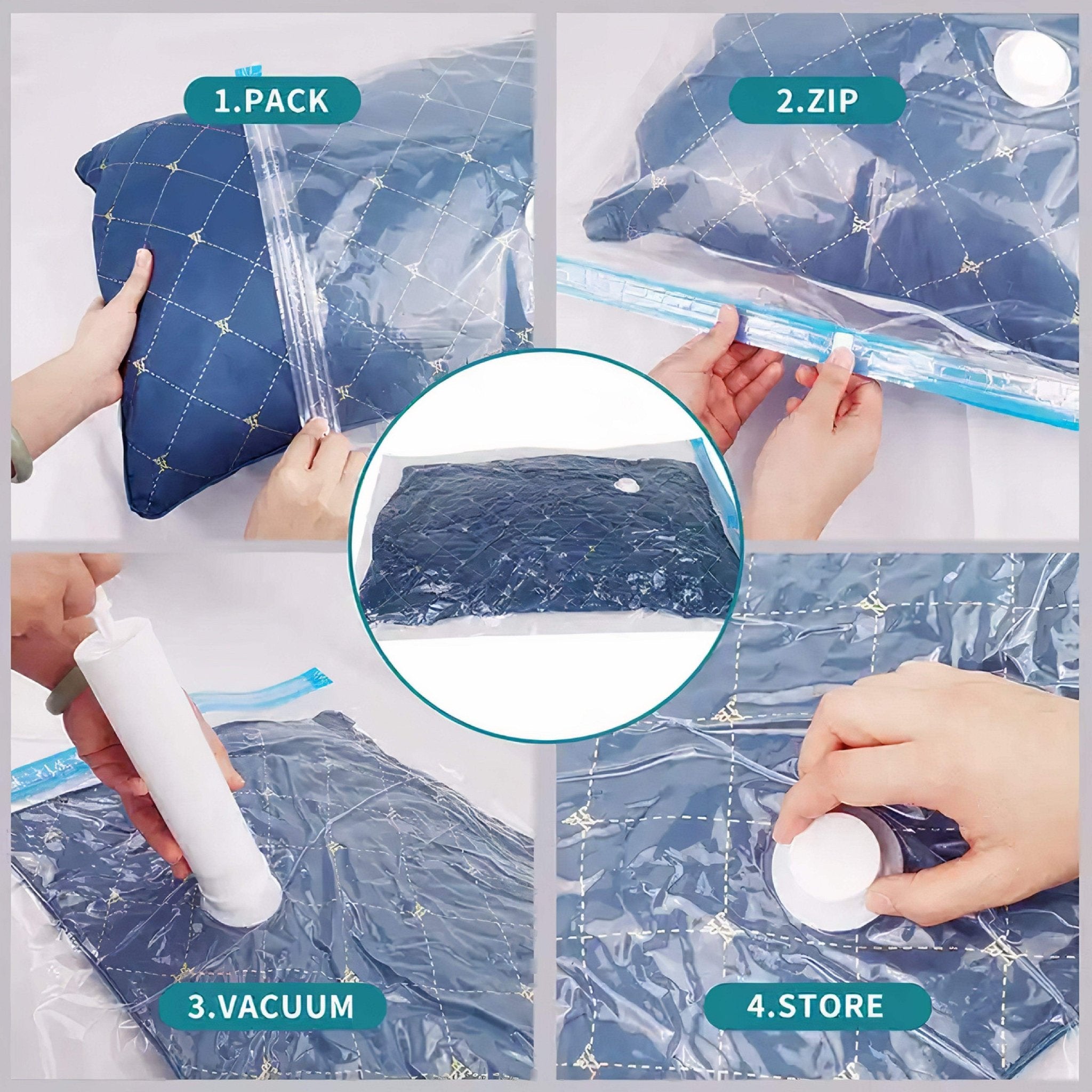 Hyper Cover Vacuum Storage Bag Kit with Hand Pump | Space Saver Set - Small (8pcs) -