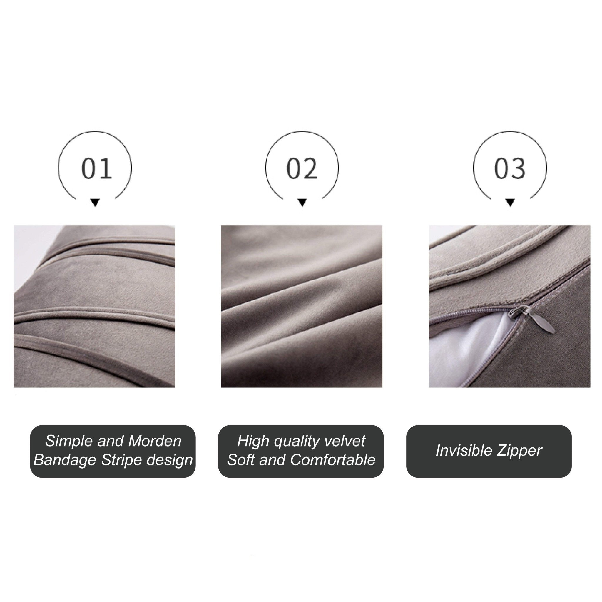 Hyper Cover Velvet Striped Cushion Cover | Textured Soft Throw Pillow Case - Beige - 30x50 cm