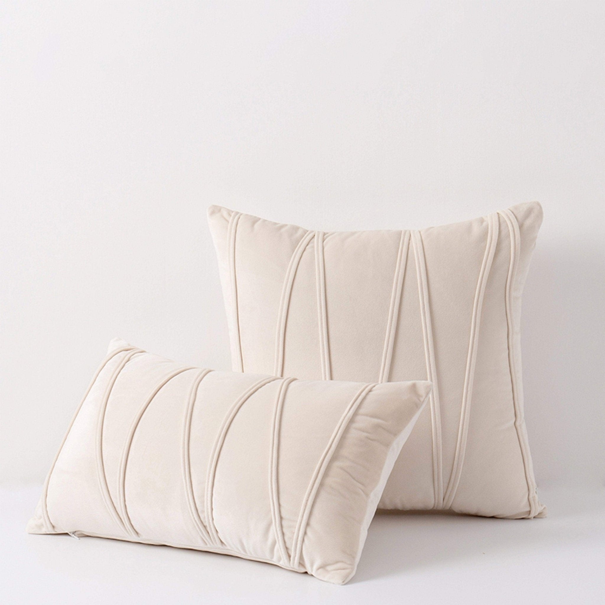 Hyper Cover Velvet Striped Cushion Cover | Textured Soft Throw Pillow Case - Beige - 30x50 cm