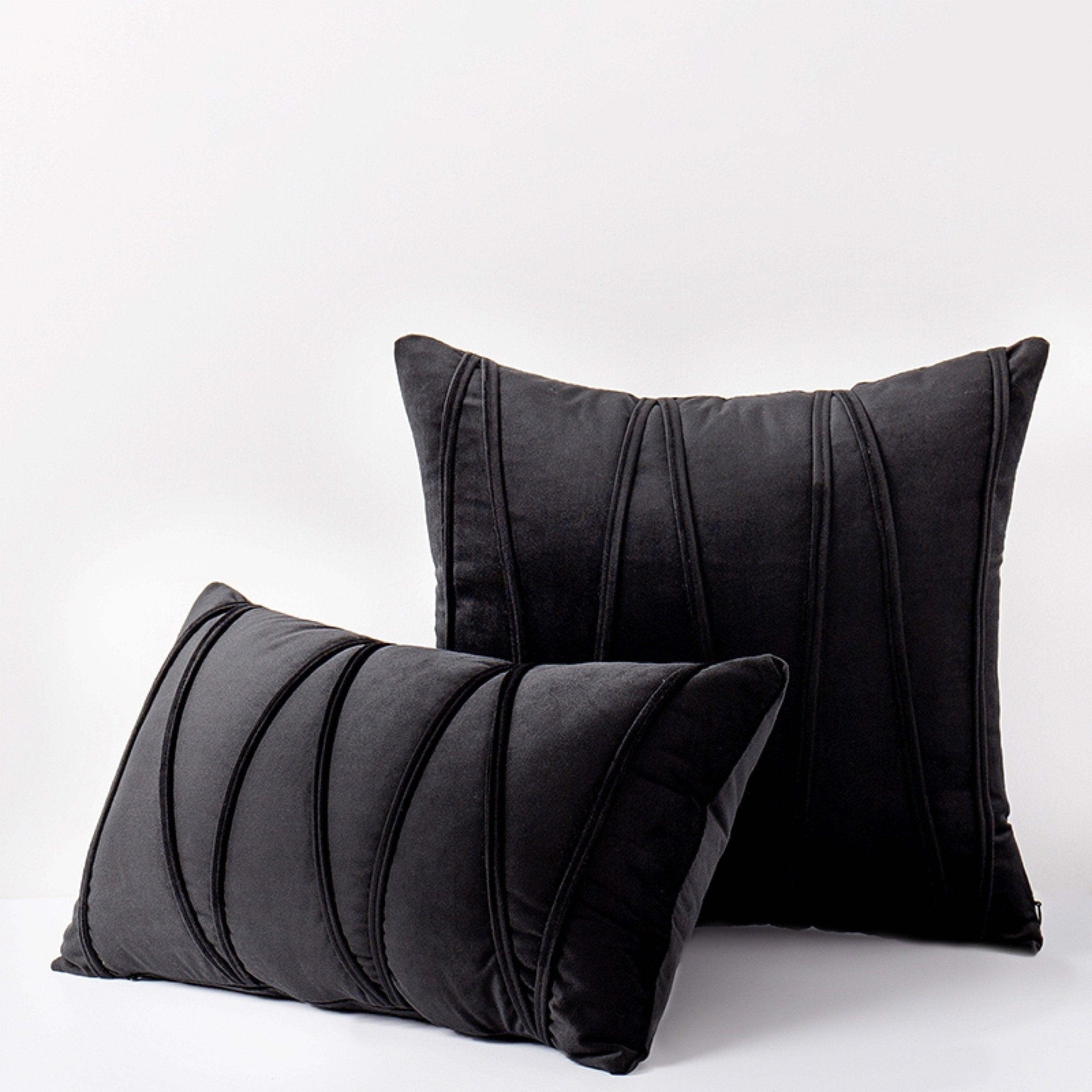Hyper Cover Velvet Striped Cushion Cover | Textured Soft Throw Pillow Case - Black - 30x50 cm