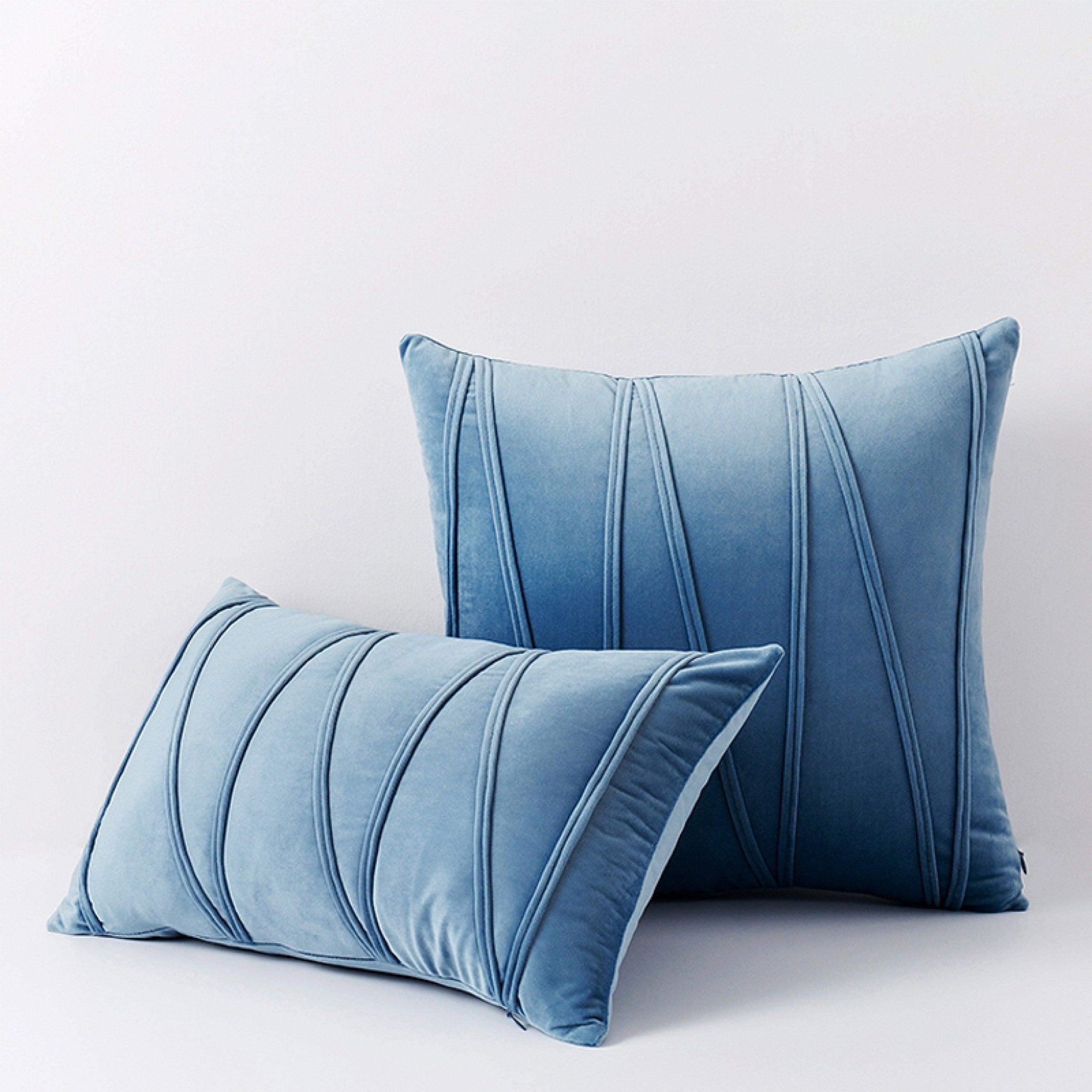 Hyper Cover Velvet Striped Cushion Cover | Textured Soft Throw Pillow Case - Cerulean - 30x50 cm