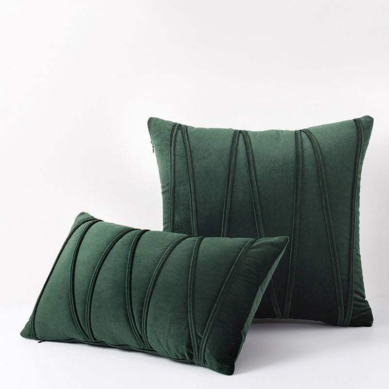 Hyper Cover Velvet Striped Cushion Cover | Textured Soft Throw Pillow Case - Forest Green - 30x50 cm