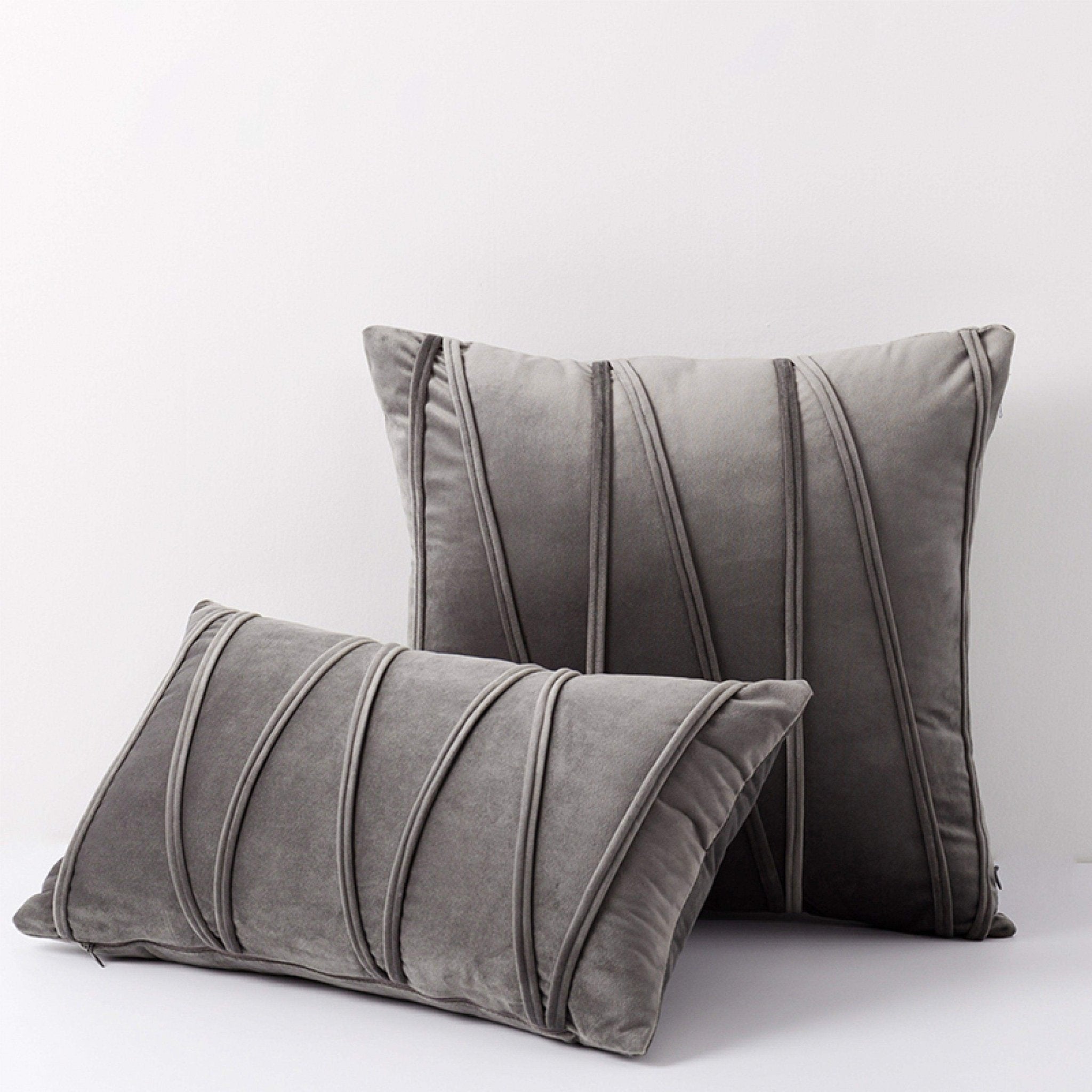 Hyper Cover Velvet Striped Cushion Cover | Textured Soft Throw Pillow Case - Grey - 30x50 cm