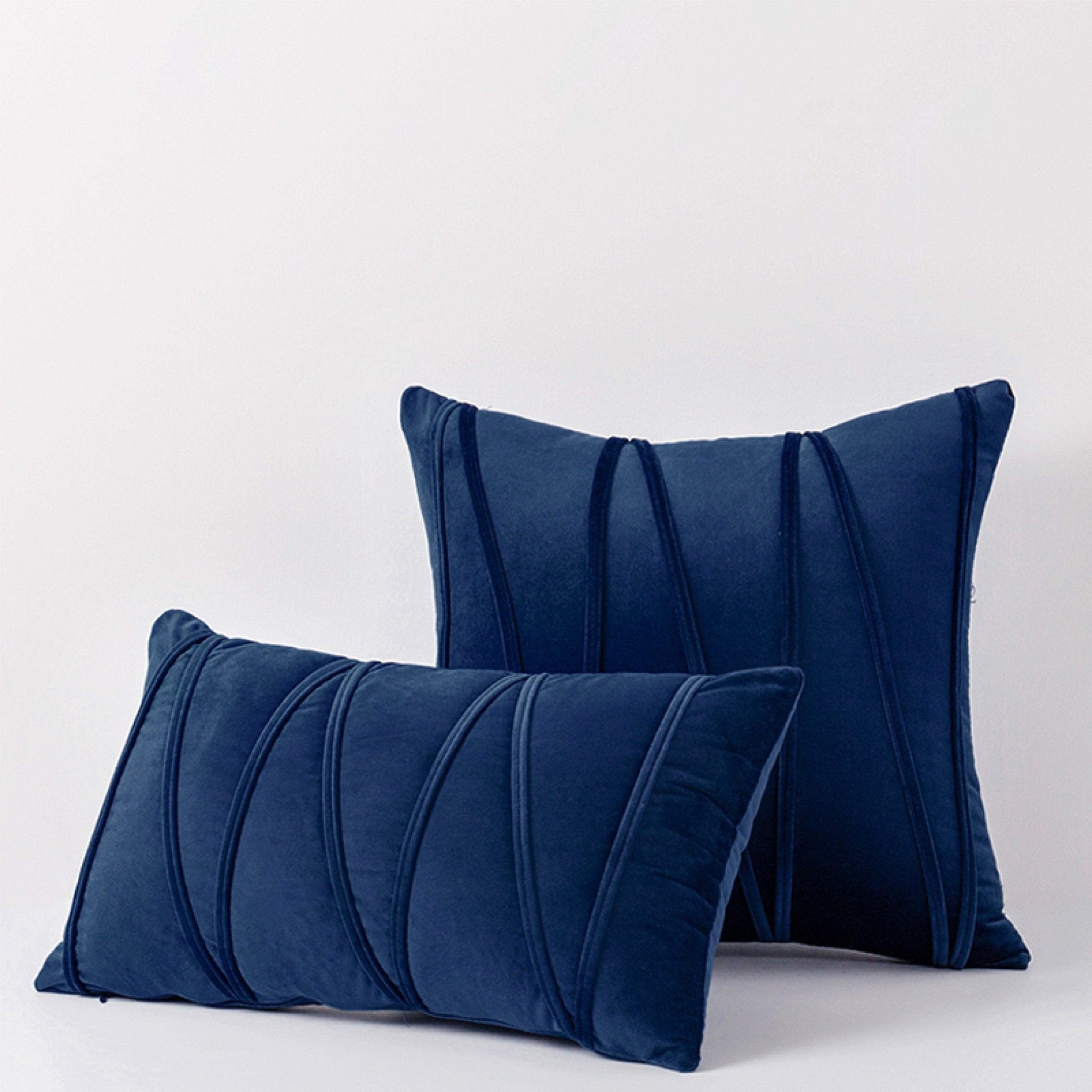 Hyper Cover Velvet Striped Cushion Cover | Textured Soft Throw Pillow Case - Navy - 30x50 cm