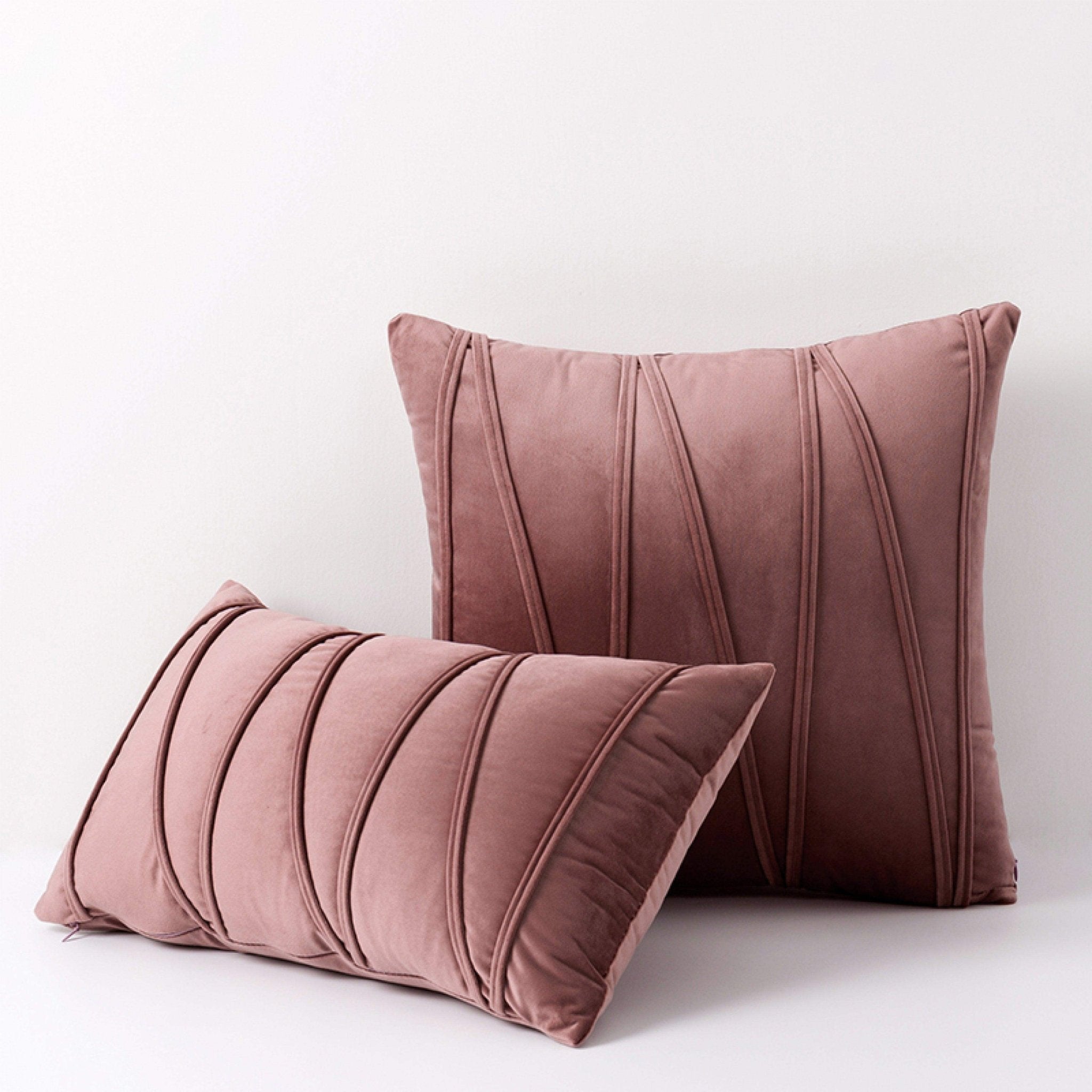 Hyper Cover Velvet Striped Cushion Cover | Textured Soft Throw Pillow Case - Rosy Brown - 30x50 cm