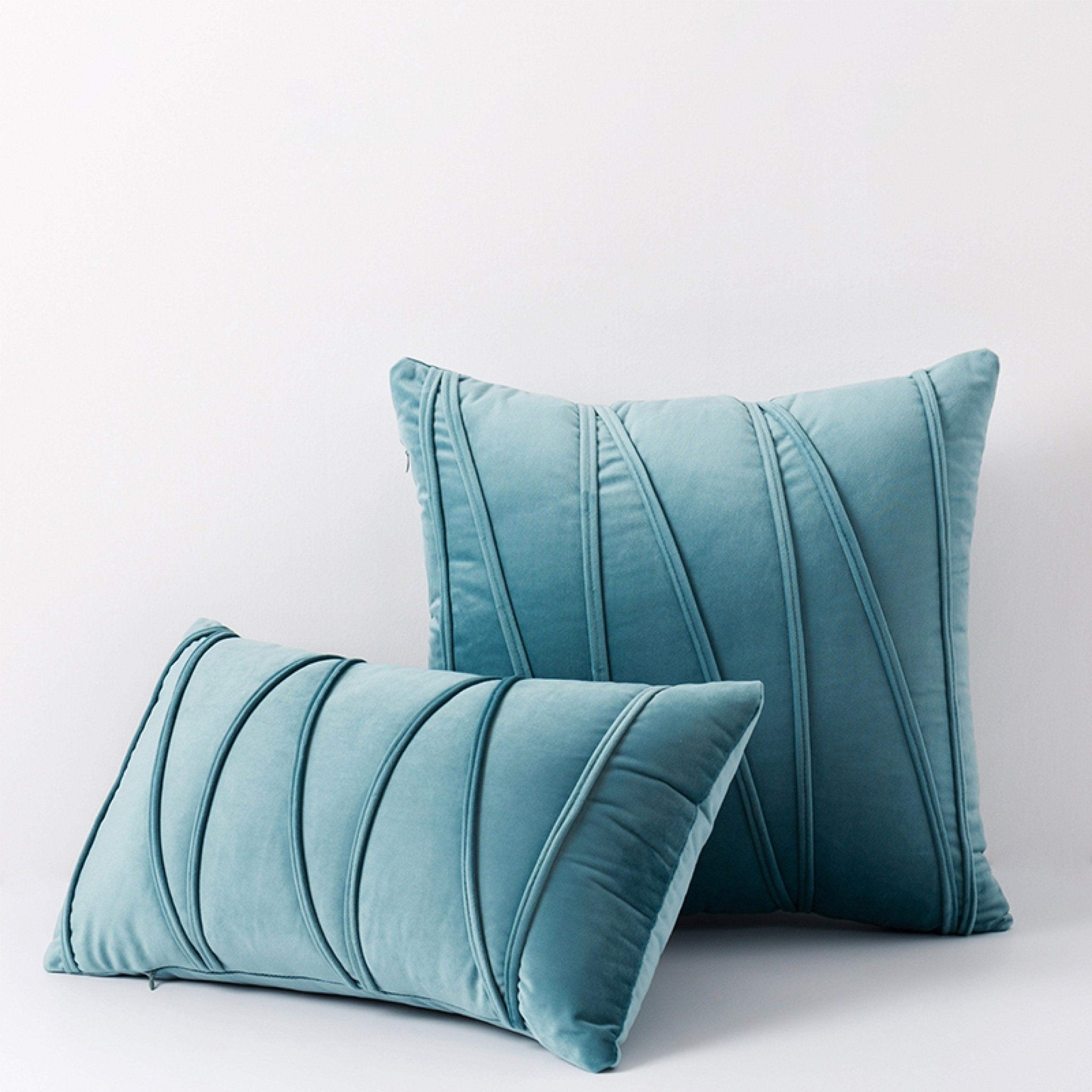 Hyper Cover Velvet Striped Cushion Cover | Textured Soft Throw Pillow Case - Turquoise - 30x50 cm
