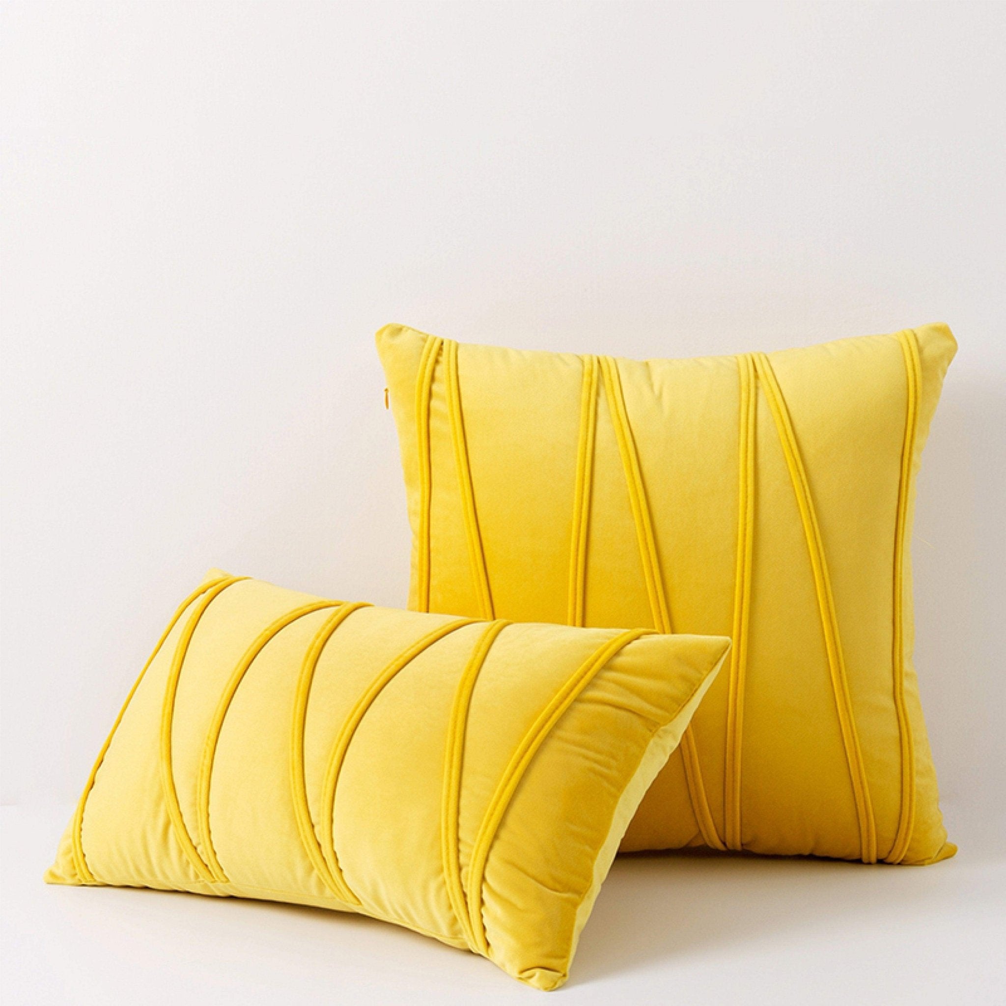 Hyper Cover Velvet Striped Cushion Cover | Textured Soft Throw Pillow Case - Yellow - 30x50 cm