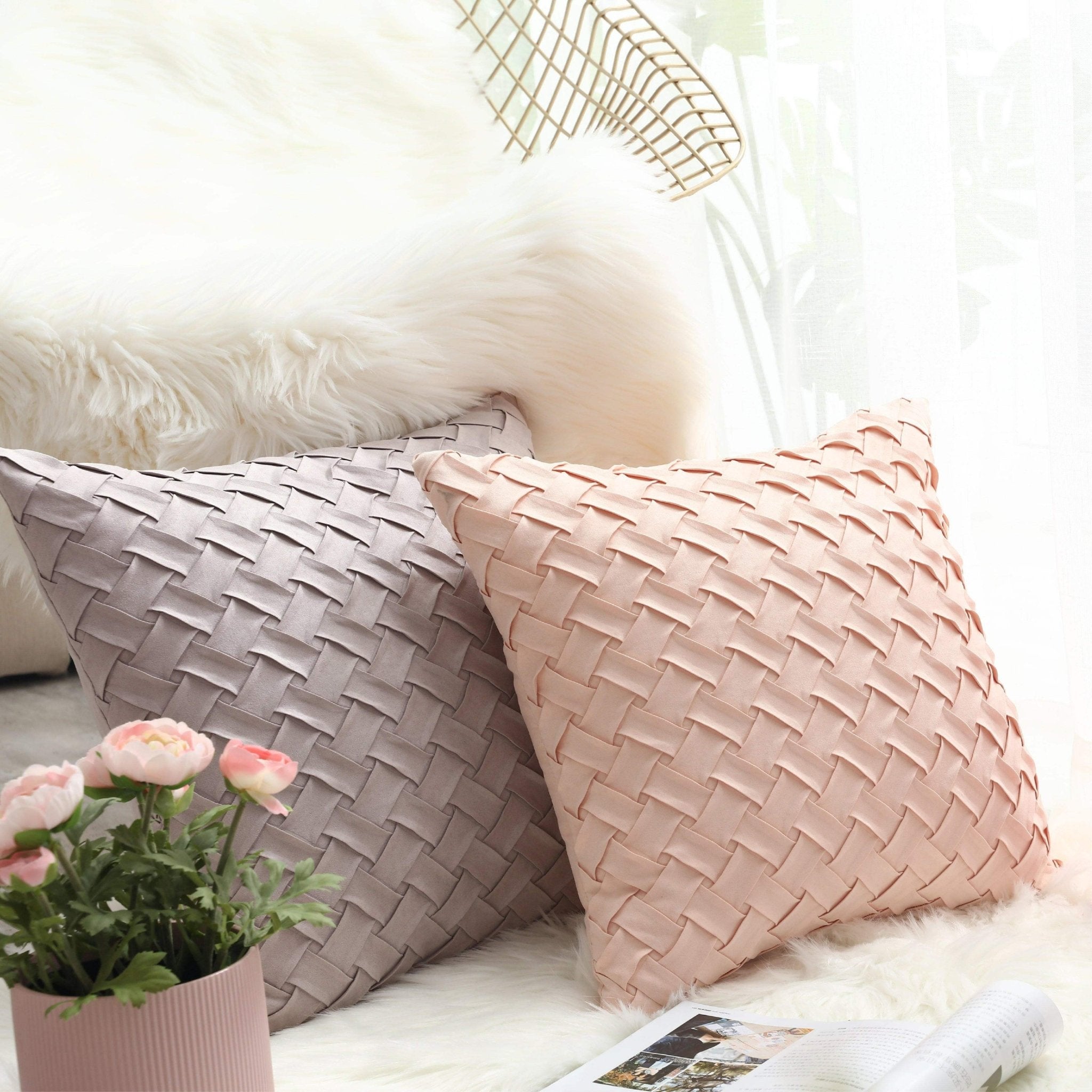 Hyper Cover Venice Intrecciato Suede Cushion Cover | Woven Throw Pillow Case - Goldenrod -