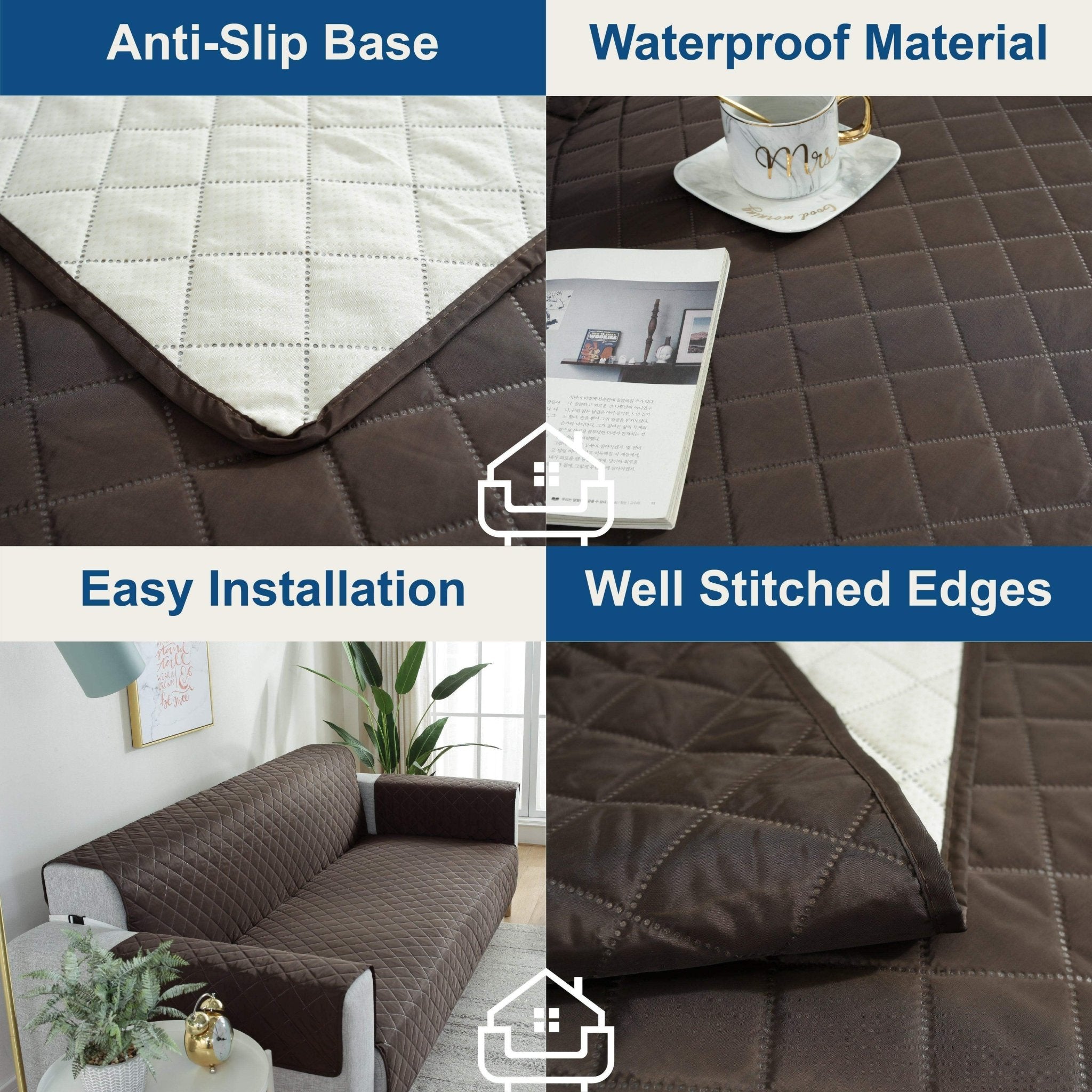 Hyper Cover Waterproof Pet Sofa Cover Mocha | Quilted Lounge Protector - 1 Seater -