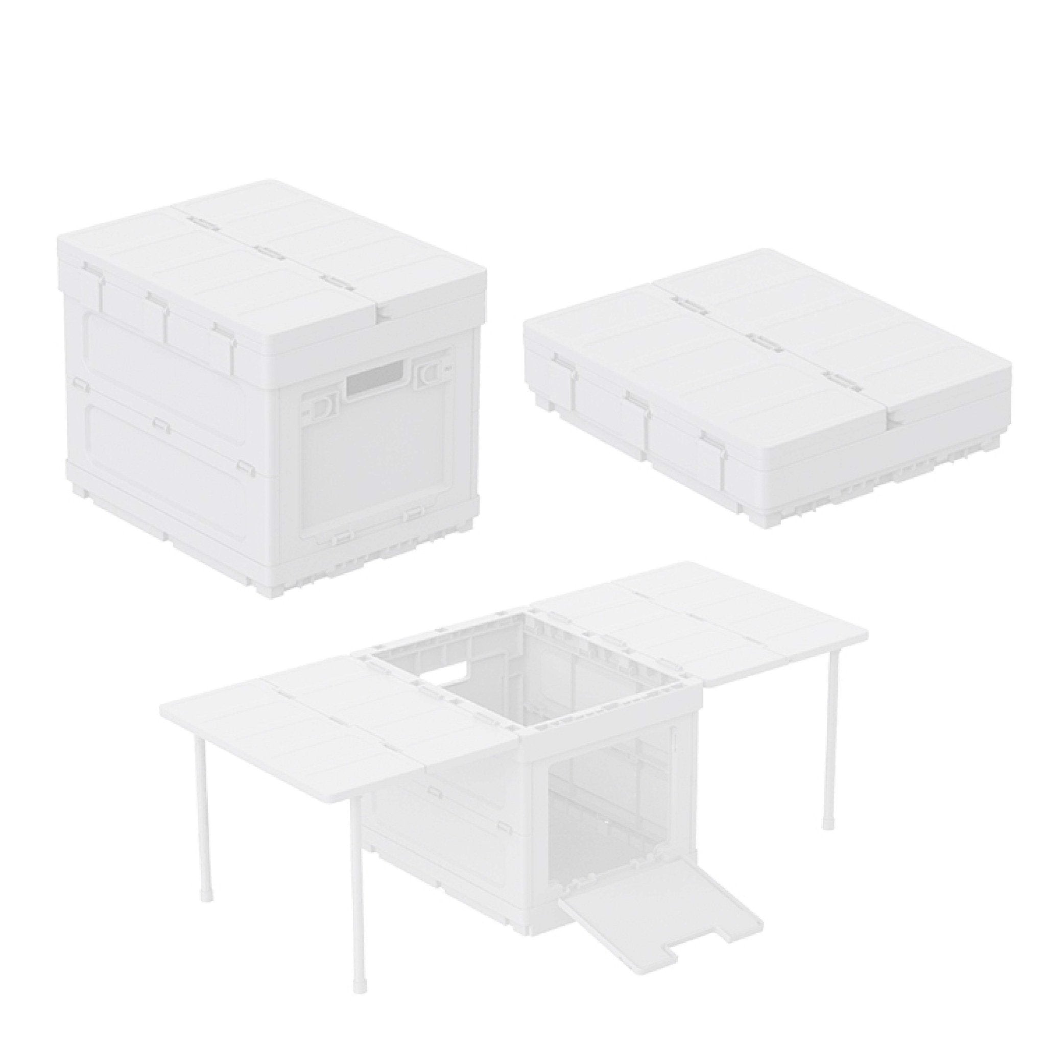 Outdoor Bees Foldable Picnic Table & Storage Crate | Portable Camping Box - White -