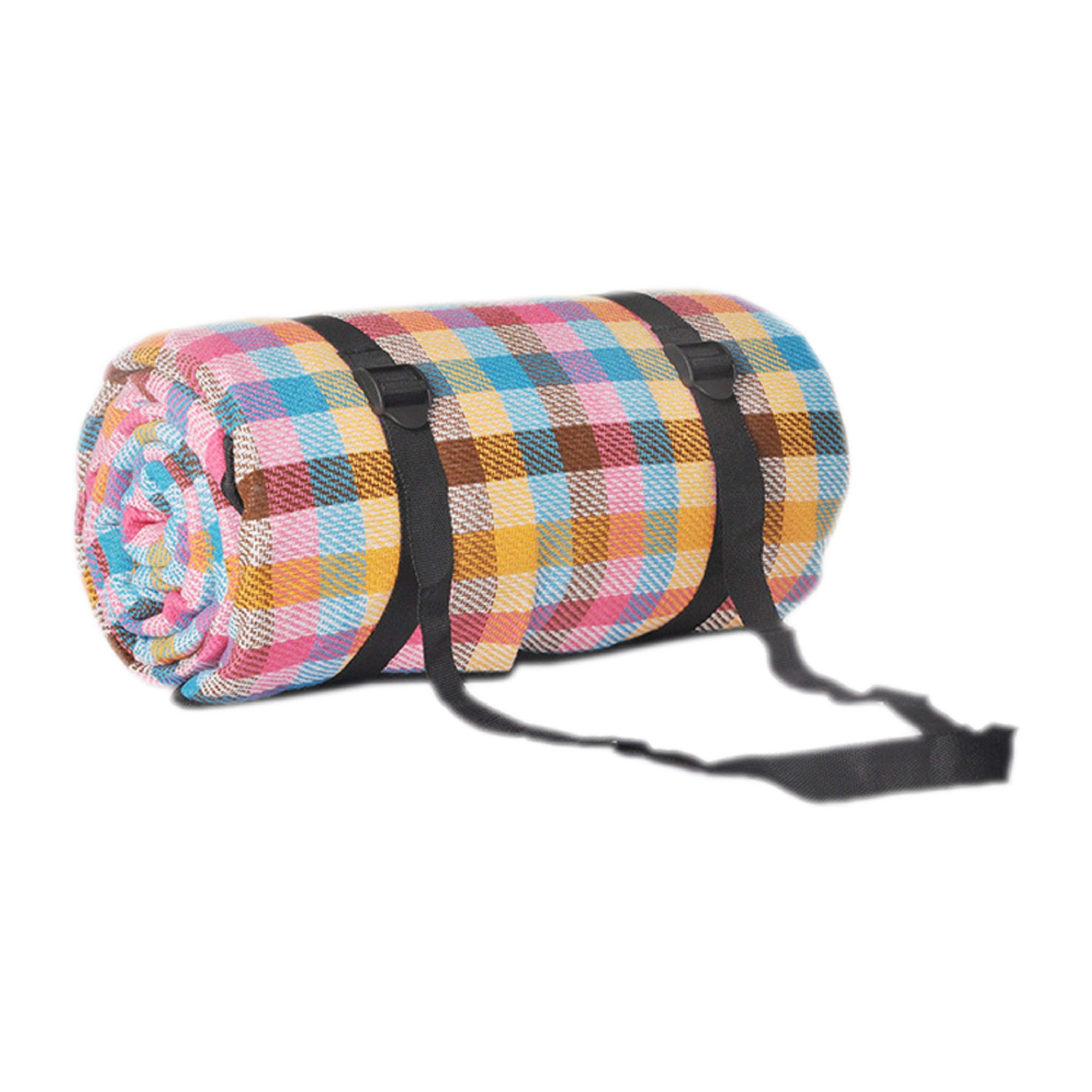 Outdoor Bees Picnic Blanket Rainbow Grid | Waterproof Rug 2x2m | Outdoor Life | Brilliant Home Living