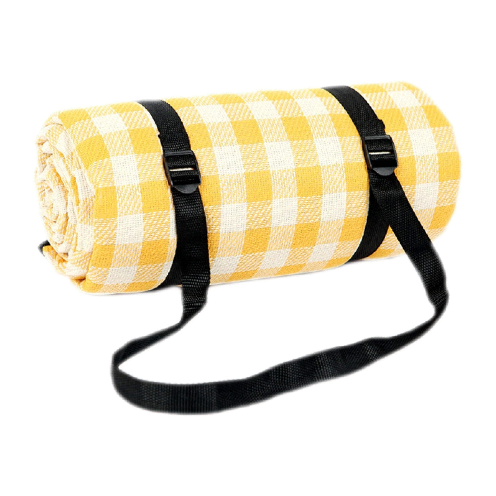 Outdoor Bees Picnic Blanket Yellow Grid | Waterproof Rug 2x2m - 