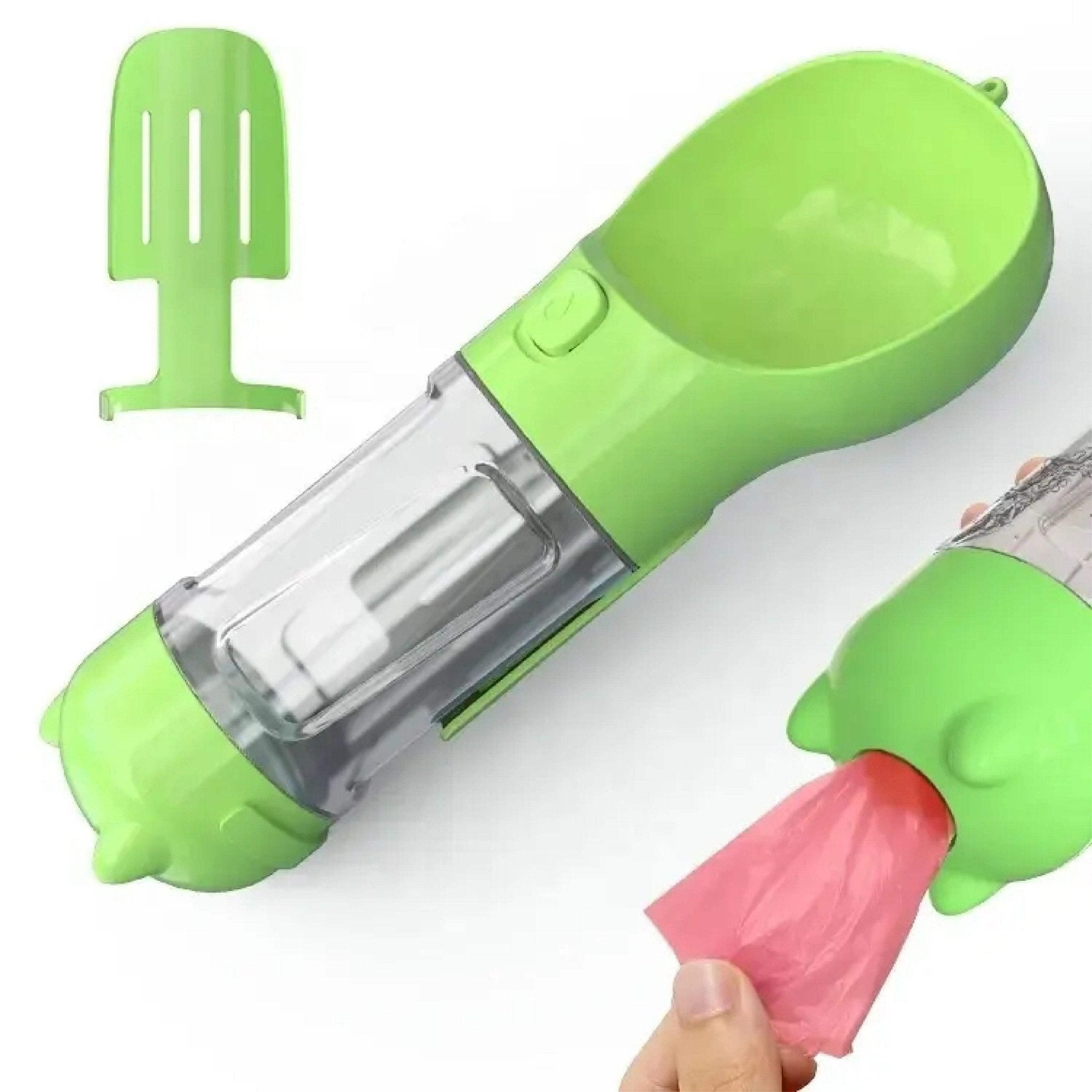 Pet Swift 3-in-1 Portable Dog Water Bottle | Travel Dispenser with Poop Scoop - Green -