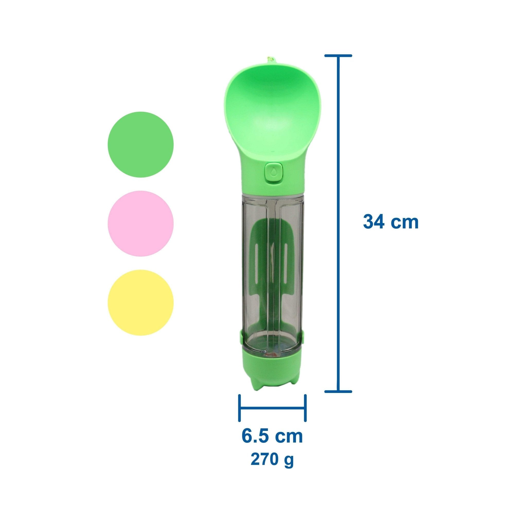 Pet Swift 3-in-1 Portable Dog Water Bottle | Travel Dispenser with Poop Scoop - Green -