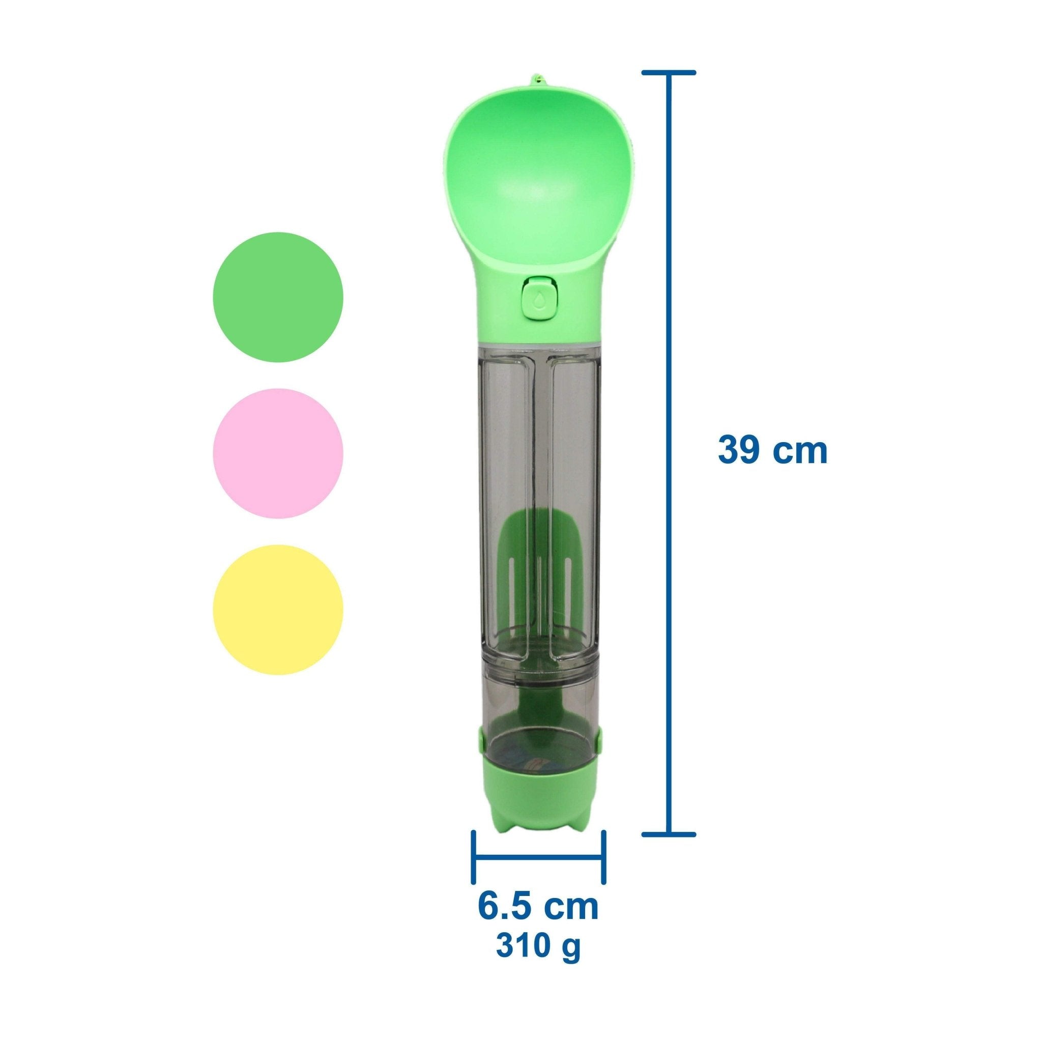 Pet Swift 4-in-1 Portable Dog Water Bottle | Travel Feeder & Poop Scoop - Green -