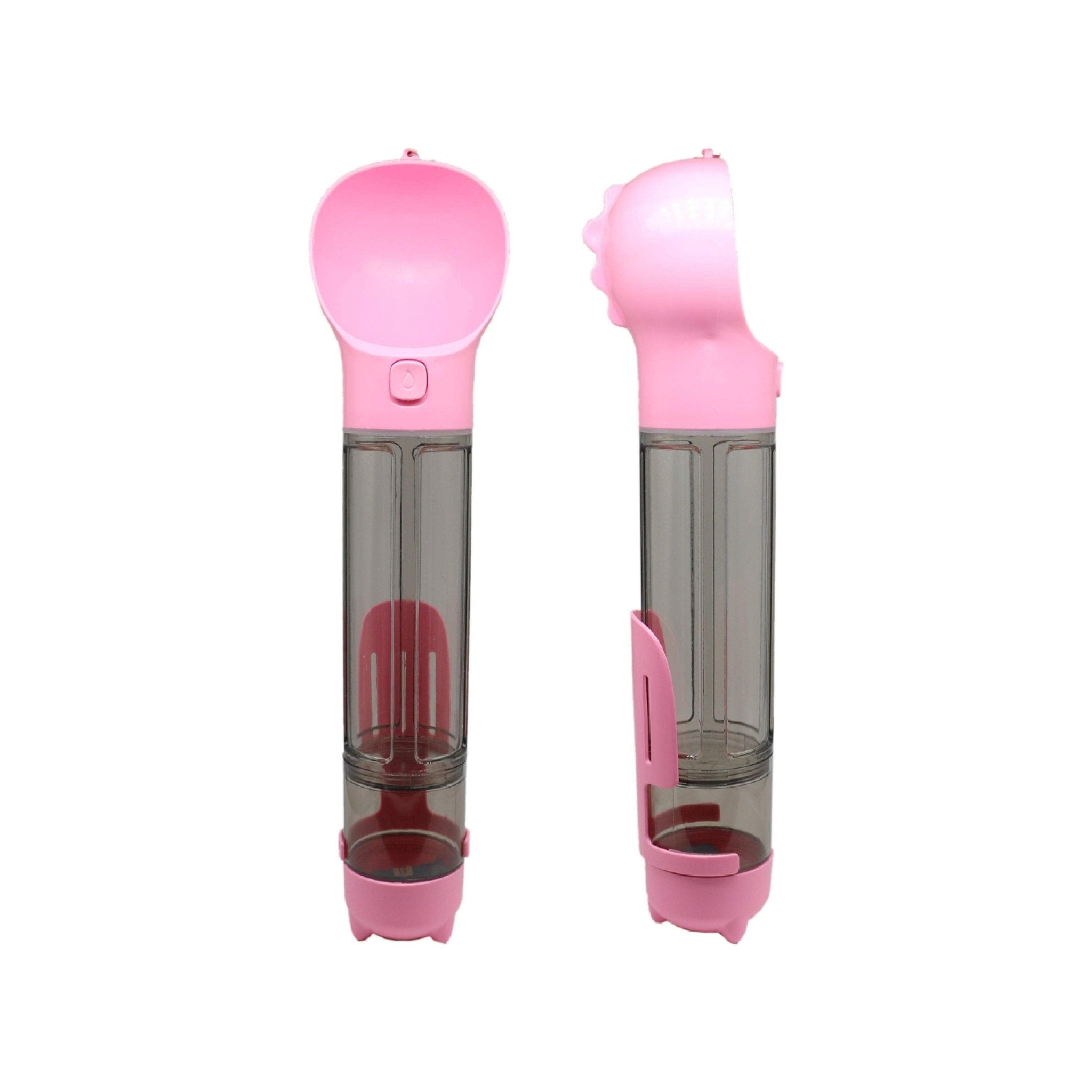 Pet Swift 4-in-1 Portable Dog Water Bottle | Travel Feeder & Poop Scoop - Pink -
