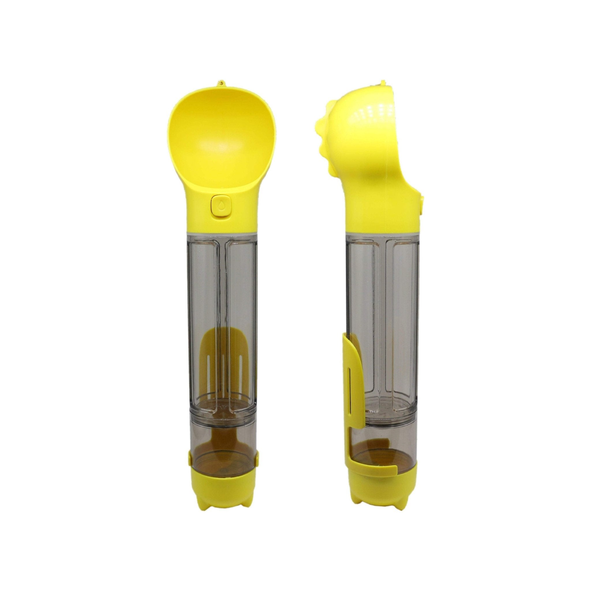 Pet Swift 4-in-1 Portable Dog Water Bottle | Travel Feeder & Poop Scoop - Yellow -