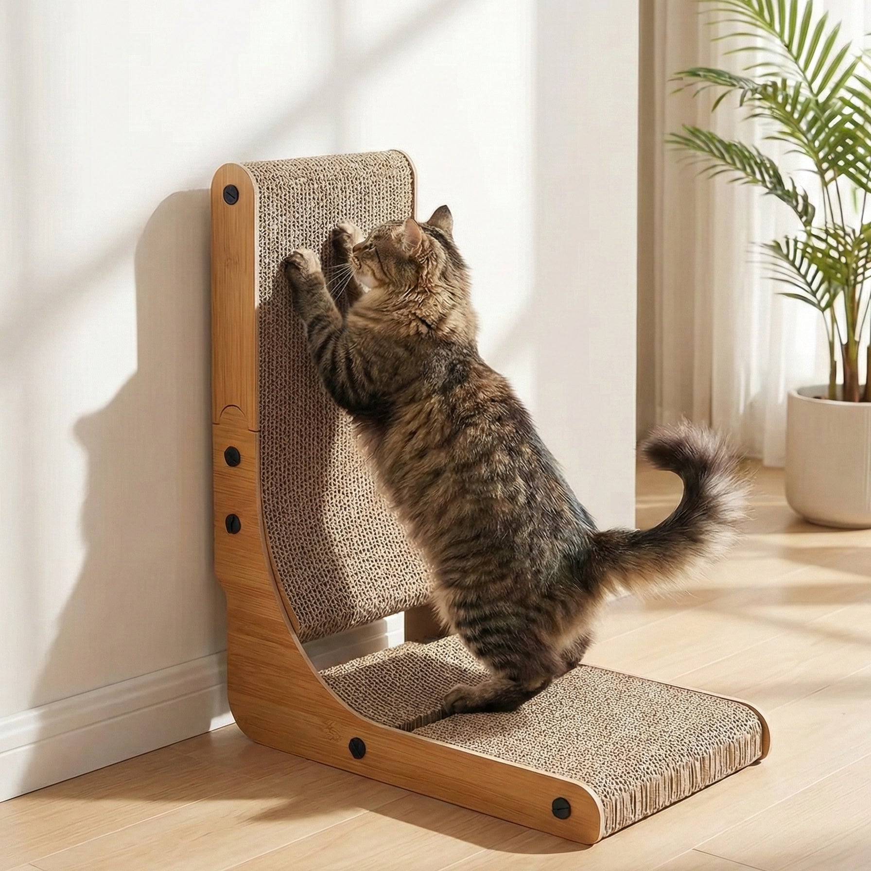 Pet Swift 70cm L-Shape Cat Scratcher | Wooden Frame Scratching Board with Toy Ball - 