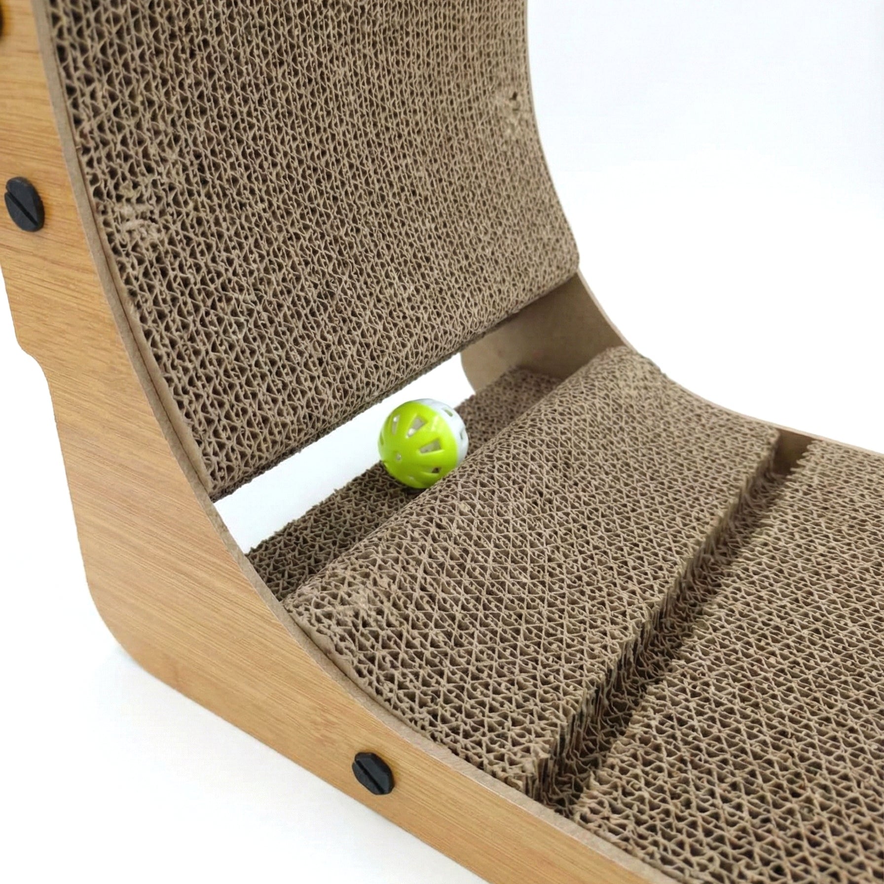 Pet Swift 70cm L-Shape Cat Scratcher | Wooden Frame Scratching Board with Toy Ball - 