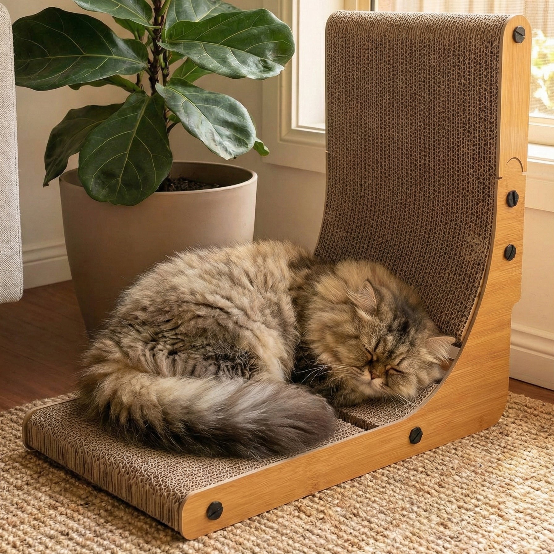 Pet Swift 70cm L-Shape Cat Scratcher | Wooden Frame Scratching Board with Toy Ball - 