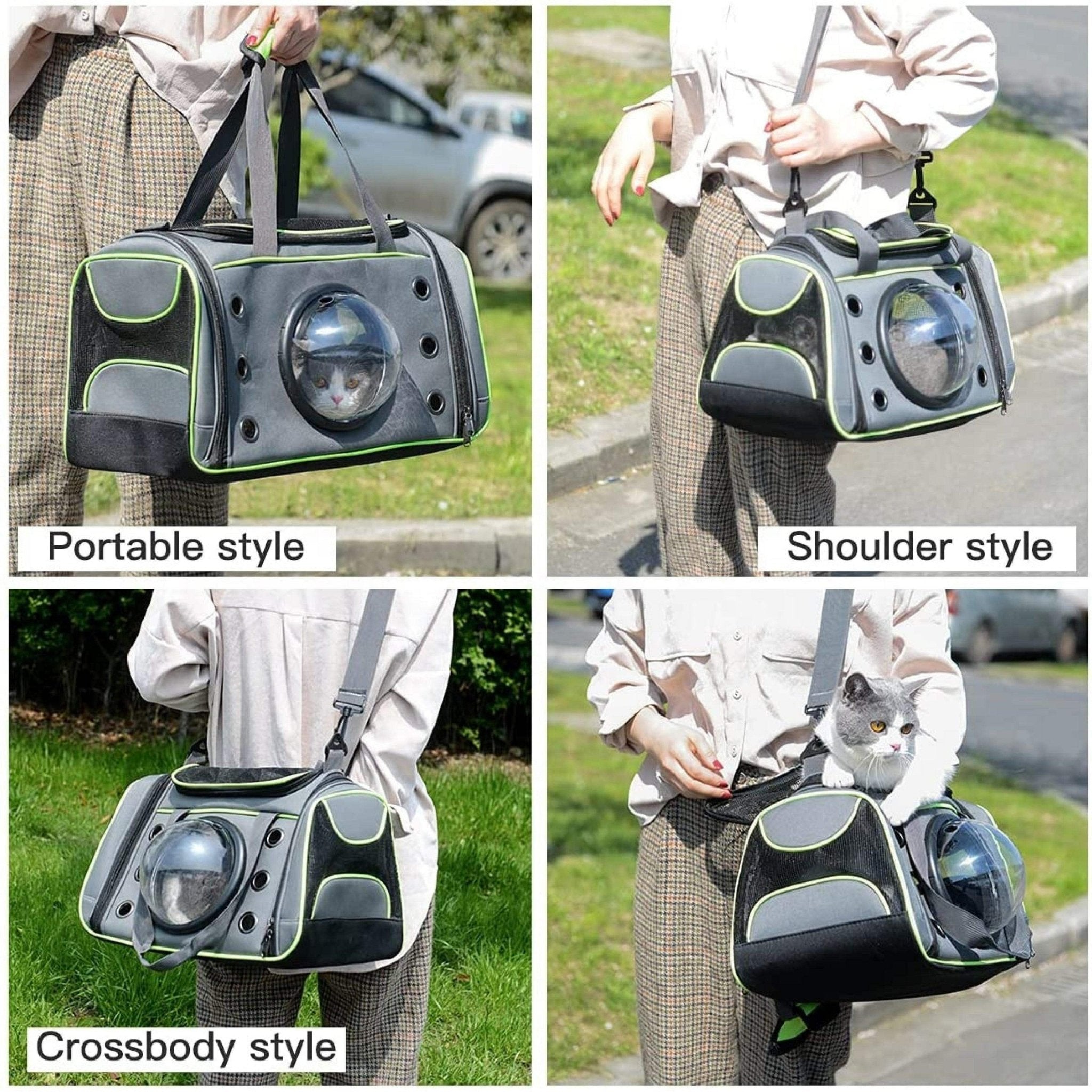 Pet Swift Breathable Cat Carrier Bag | Portable Pet Travel Crate Green - 51x28x26cm -