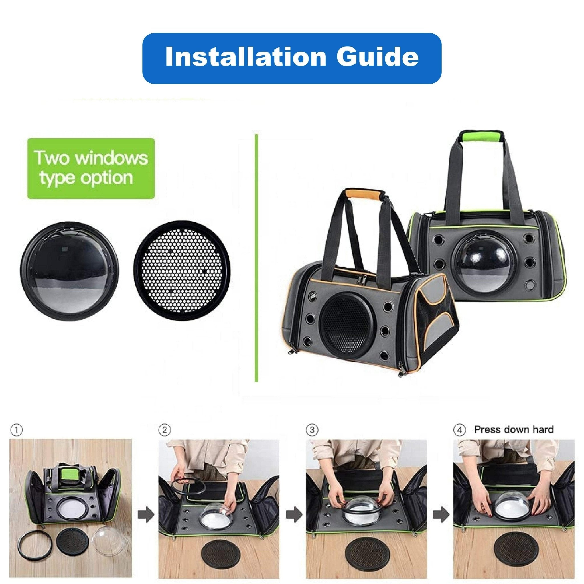 Pet Swift Breathable Cat Carrier Bag | Portable Pet Travel Crate Green - 51x28x26cm -