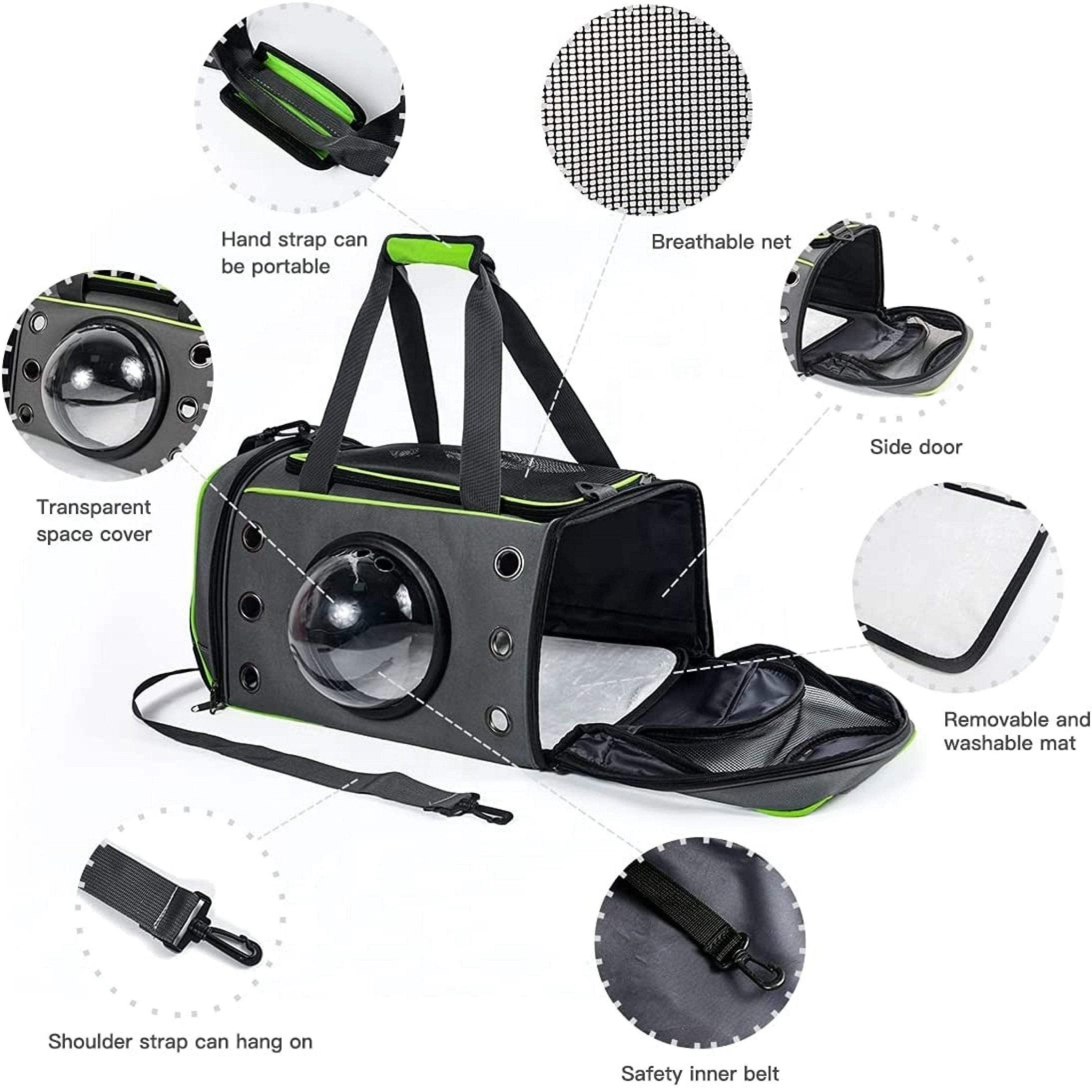 Pet Swift Breathable Cat Carrier Bag | Portable Pet Travel Crate Green - 51x28x26cm -