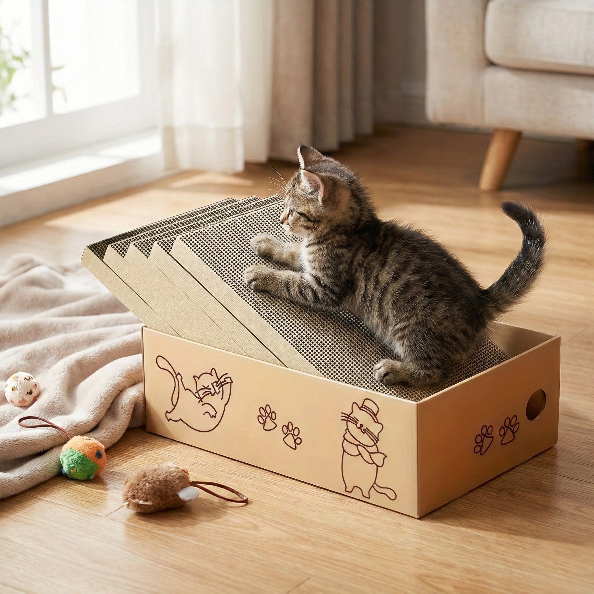 Pet Swift Corrugated Cat Scratcher Box | 5-Pack Reversible Scratching Board - 