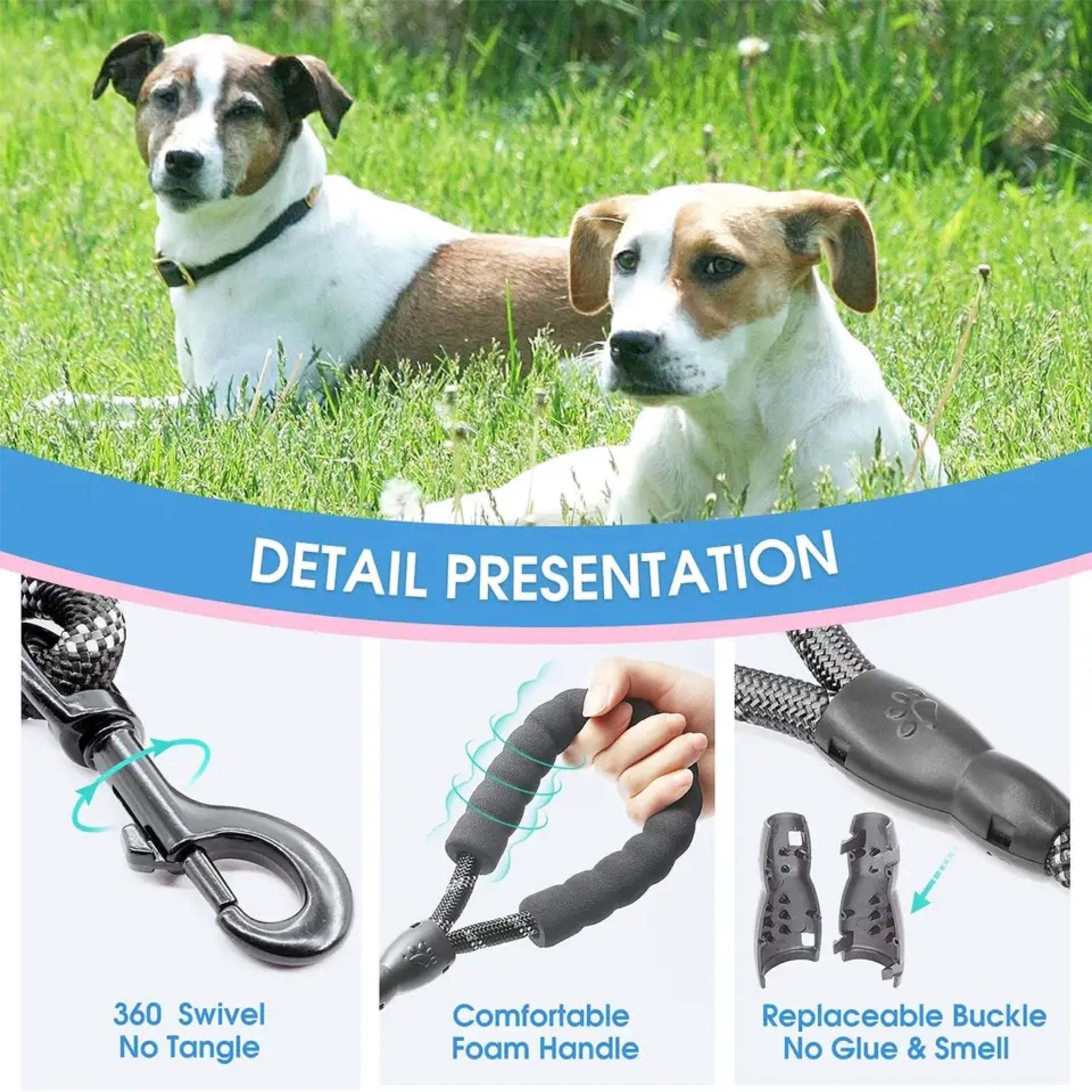 Pet Swift Extra Long Reflective Dog Lead | 3m Padded Handle Recall Training Rope - Aqua -