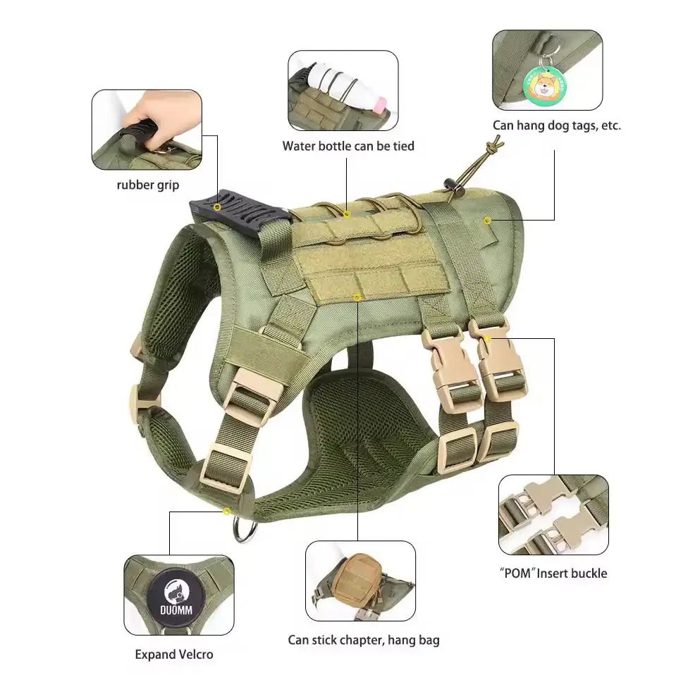 Pet Swift Tactical No-Pull Dog Harness Black | MOLLE System K9 Training Vest - Small -