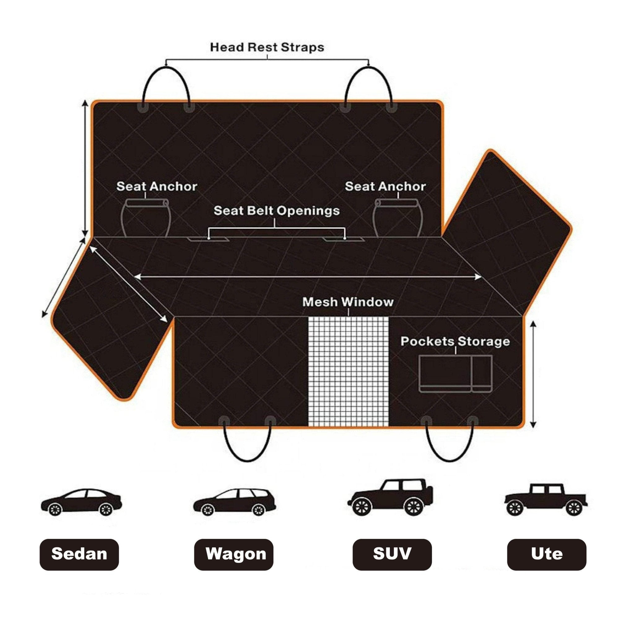 Pet Swift Waterproof Dog Car Seat Cover | Rear Back Seat Protector & Hammock - 