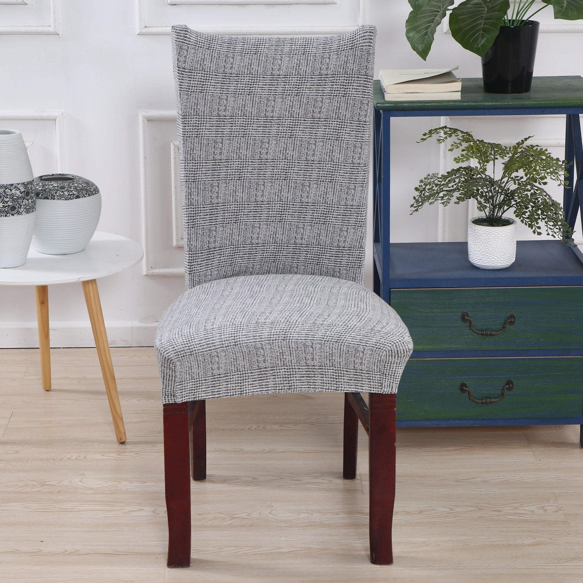 Hyper Cover Dining Chair Covers Elegant Grey Pattern | Stretch Slipcovers - 2 pcs -