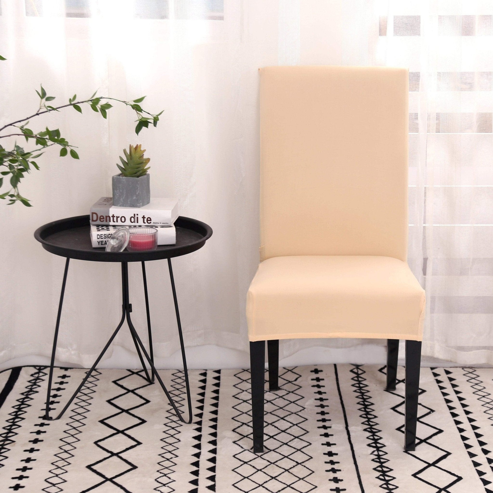 Hyper Cover Stretch Dining Chair Covers Beige | Slipcover Protectors - 2 pcs -