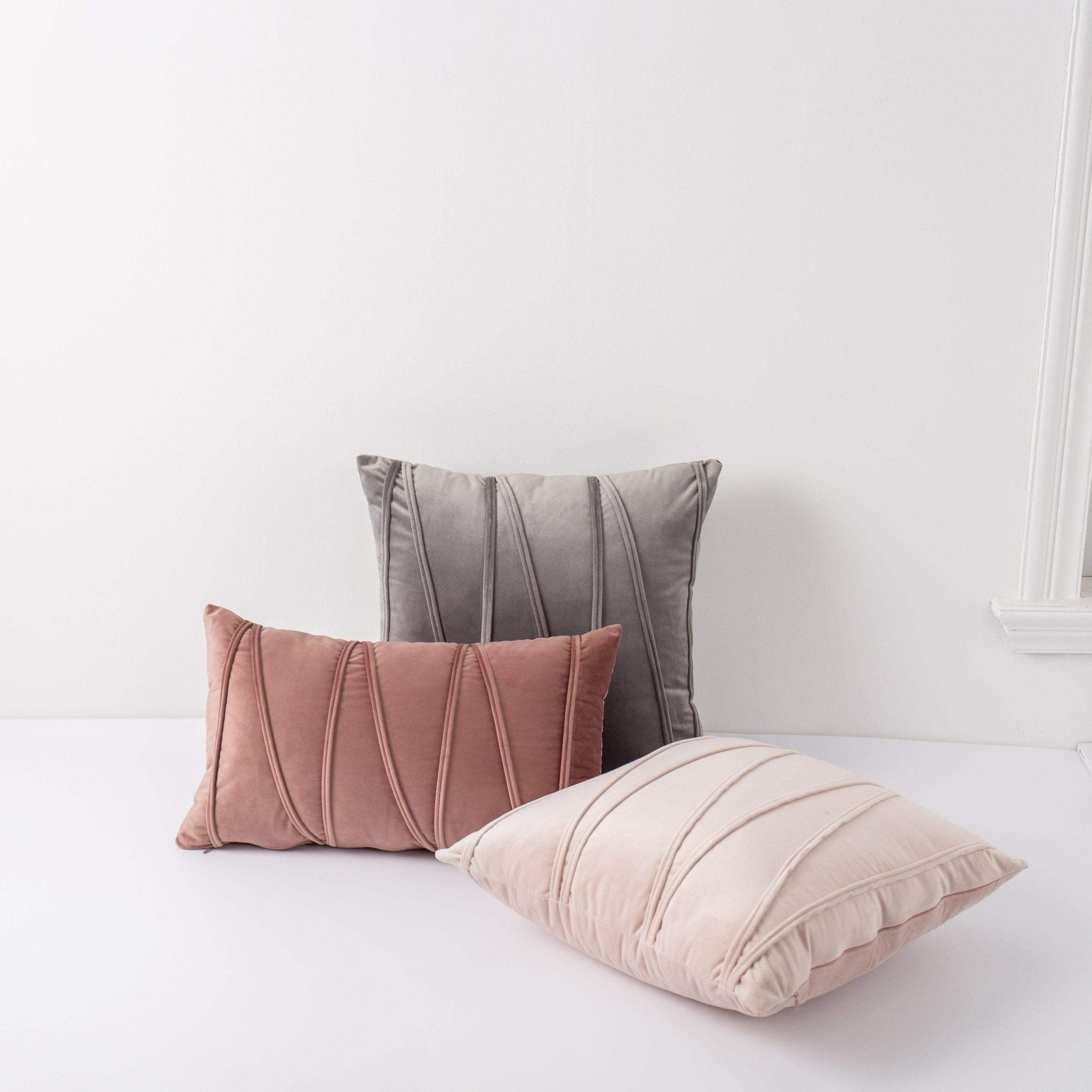 Hyper Cover Velvet Striped Cushion Cover | Textured Soft Throw Pillow Case - Beige - 30x50 cm